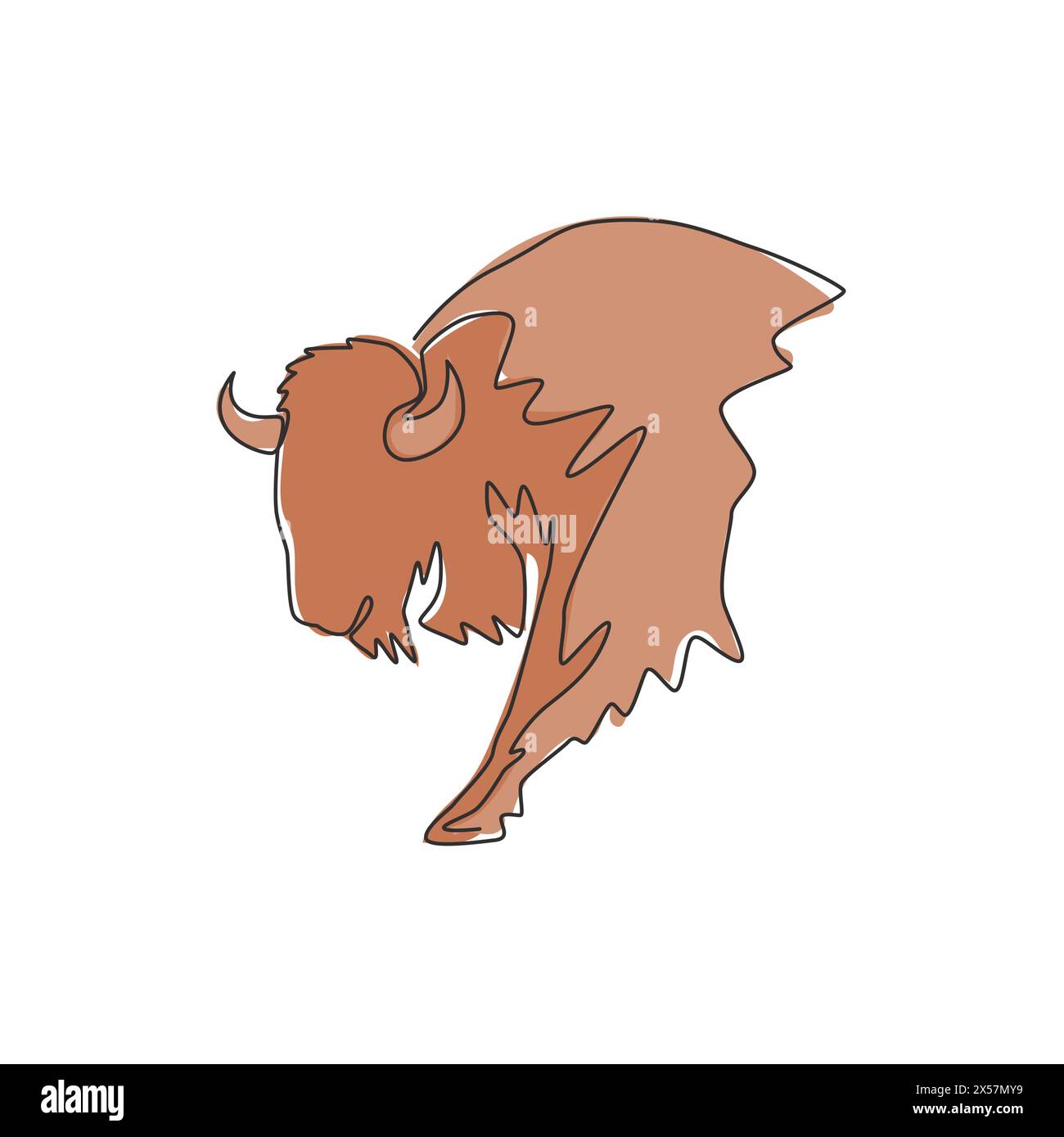 Dessin de ligne continue unique de bison américain d'élégance pour l'identité de logo de la société multinationale. Concept de mascotte de taureau de luxe pour parc national. Un l Illustration de Vecteur