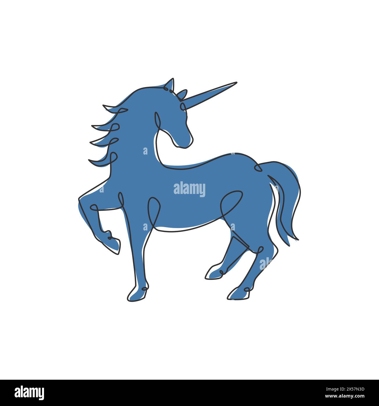 Un dessin en ligne continue de licorne de beauté mignonne pour l'identité du logo de l'entreprise. Concept de rêve fantaisie pour enfants sur la créature animale mammifère. Tendance single l Illustration de Vecteur