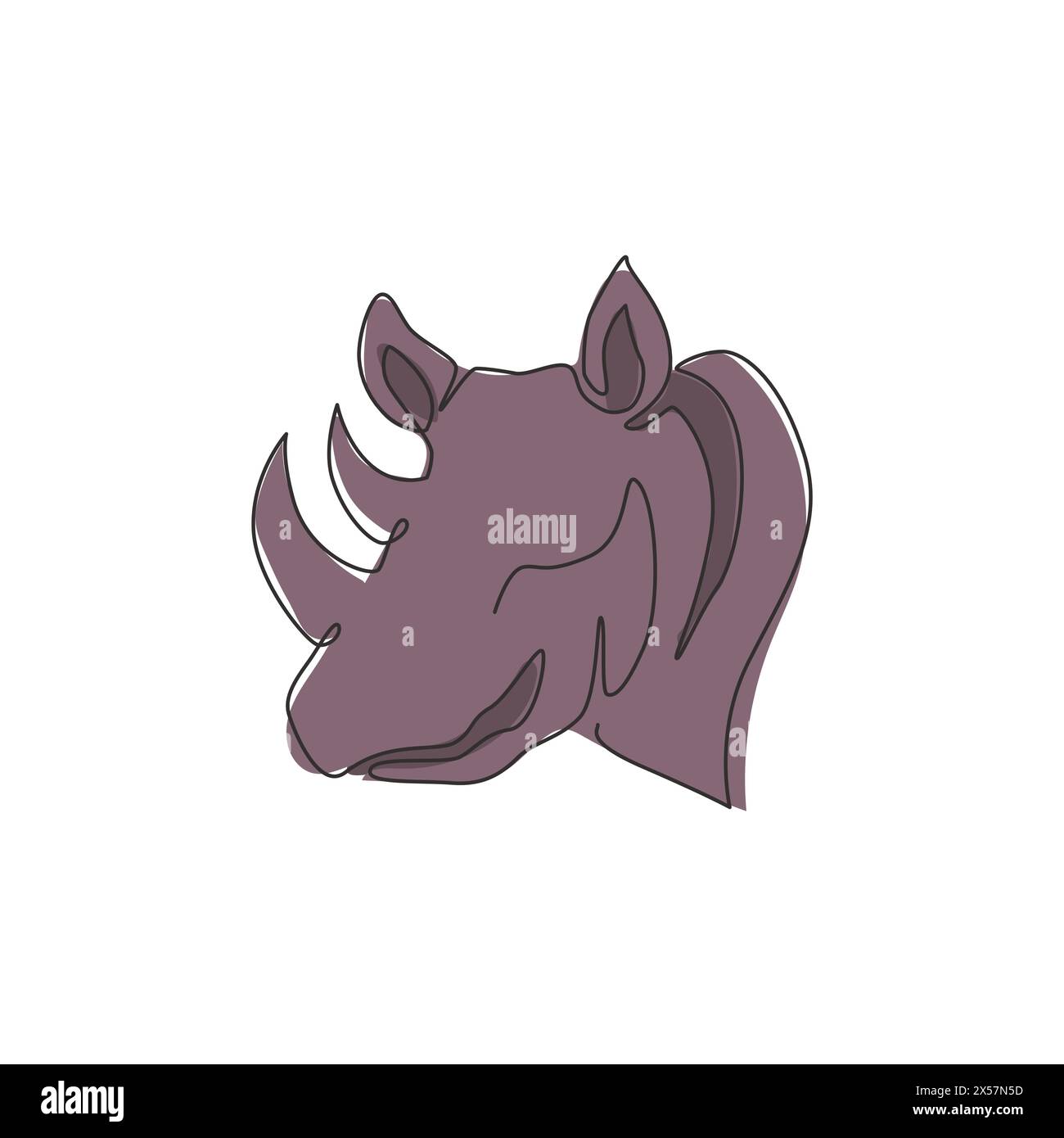 Un dessin d'une seule ligne d'une tête de rhinocéros forte pour l'identité du logo du parc national de conservation. Concept de mascotte d'animaux de rhinocéros africains pour les zoos nationaux Illustration de Vecteur