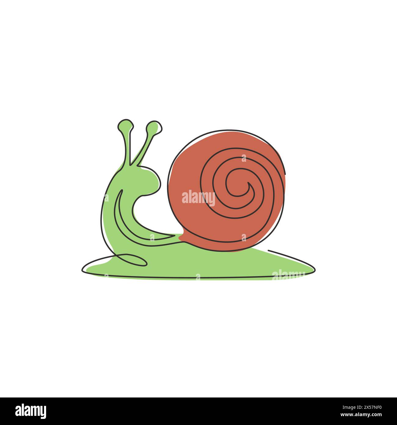 Dessin en ligne continue unique d'escargot exotique avec concept de mascotte de coquille en spirale pour l'identité de logo d'aliments biologiques. Escargot alimentaire sain hautement nutritif. Illustration de Vecteur