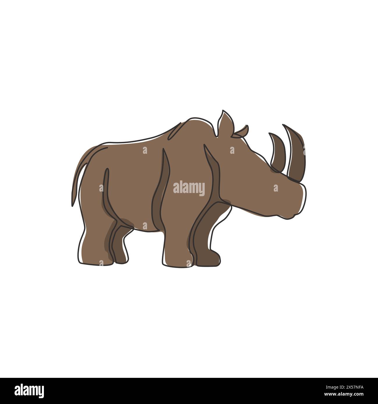 Un dessin d'une seule ligne de rhinocéros forts pour l'identité du logo du parc national de conservation. Concept de mascotte d'animaux de grand rhinocéros africain pour le zoo national sa Illustration de Vecteur