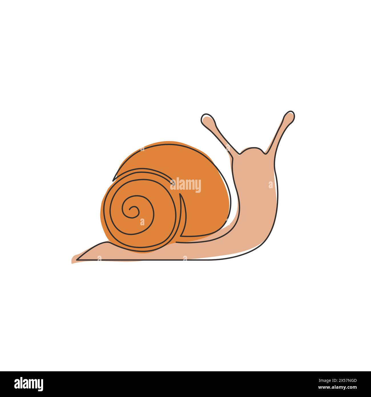 Un dessin en ligne continue d'escargot exotique avec concept de mascotte de coquille en spirale pour l'identité de logo d'aliments biologiques. Escargot alimentaire sain hautement nutritif. Co Illustration de Vecteur