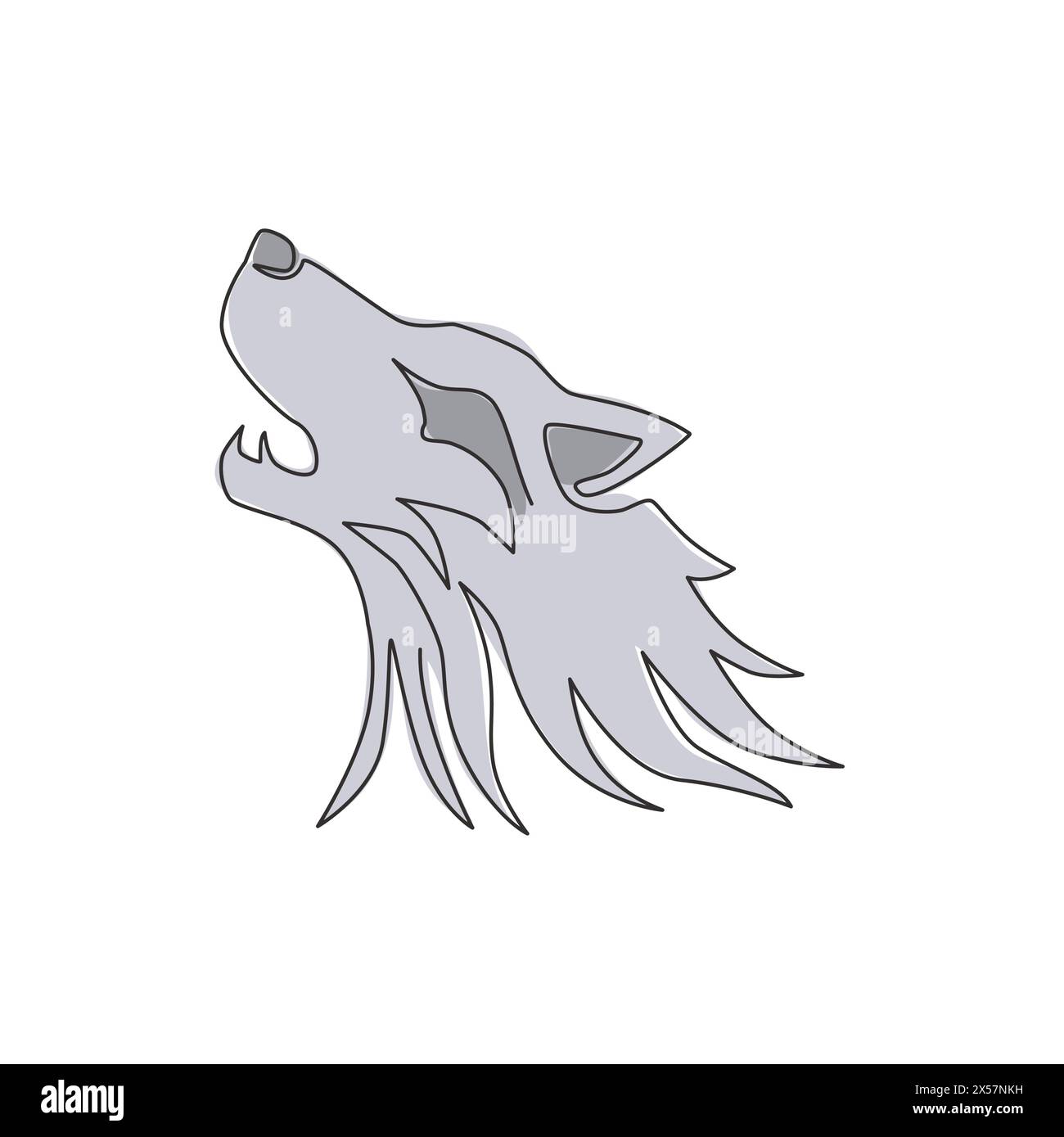 Un dessin de ligne continue de tête de loup dangereuse pour l'identité de logo d'entreprise. Concept d'emblème de mascotte de loups pour icône de parc de conservation. Single tendance Illustration de Vecteur