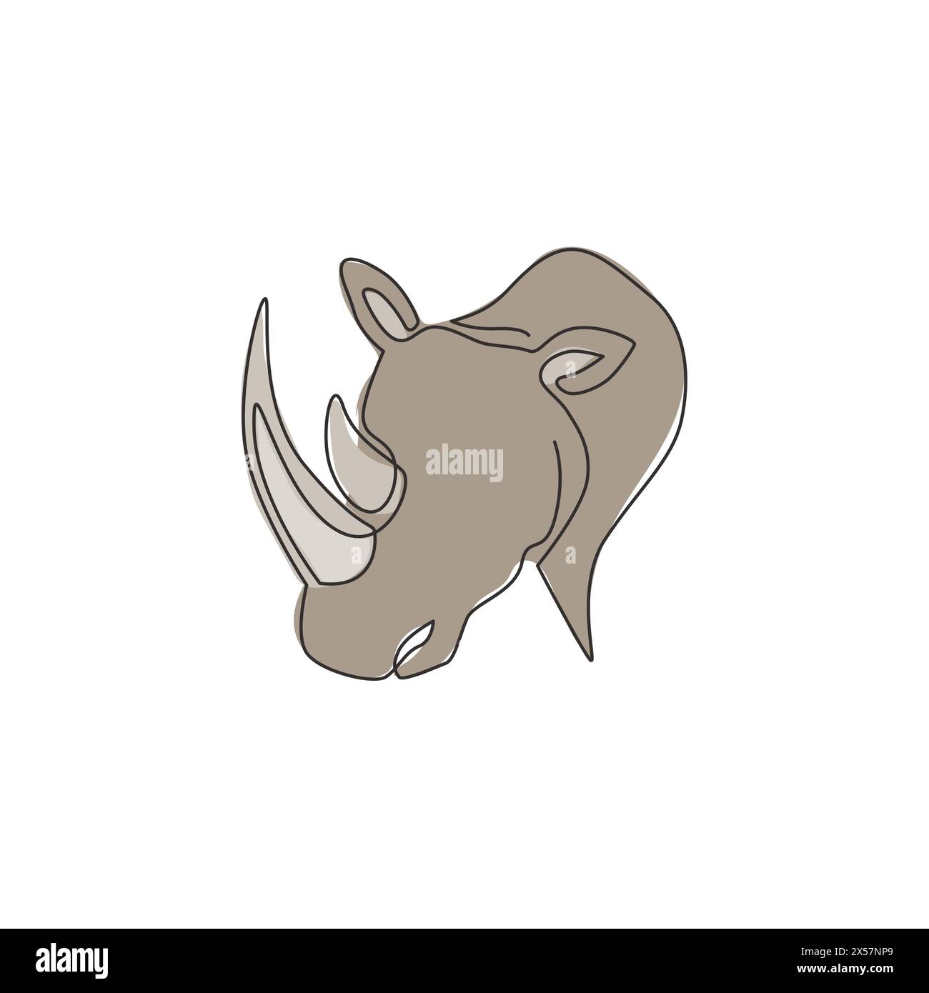 Un dessin de ligne continue de la tête de rhinocéros blanc fort pour l'identité du logo de l'entreprise. Concept de mascotte d'animaux rhinocéros africains pour safari zoologique national. Si Illustration de Vecteur