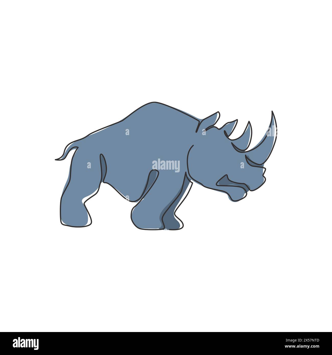 Dessin en ligne continue unique de grands rhinocéros africains pour l'identité du logo du parc national de conservation. Concept de mascotte animale Rhino pour zoo national sa Illustration de Vecteur