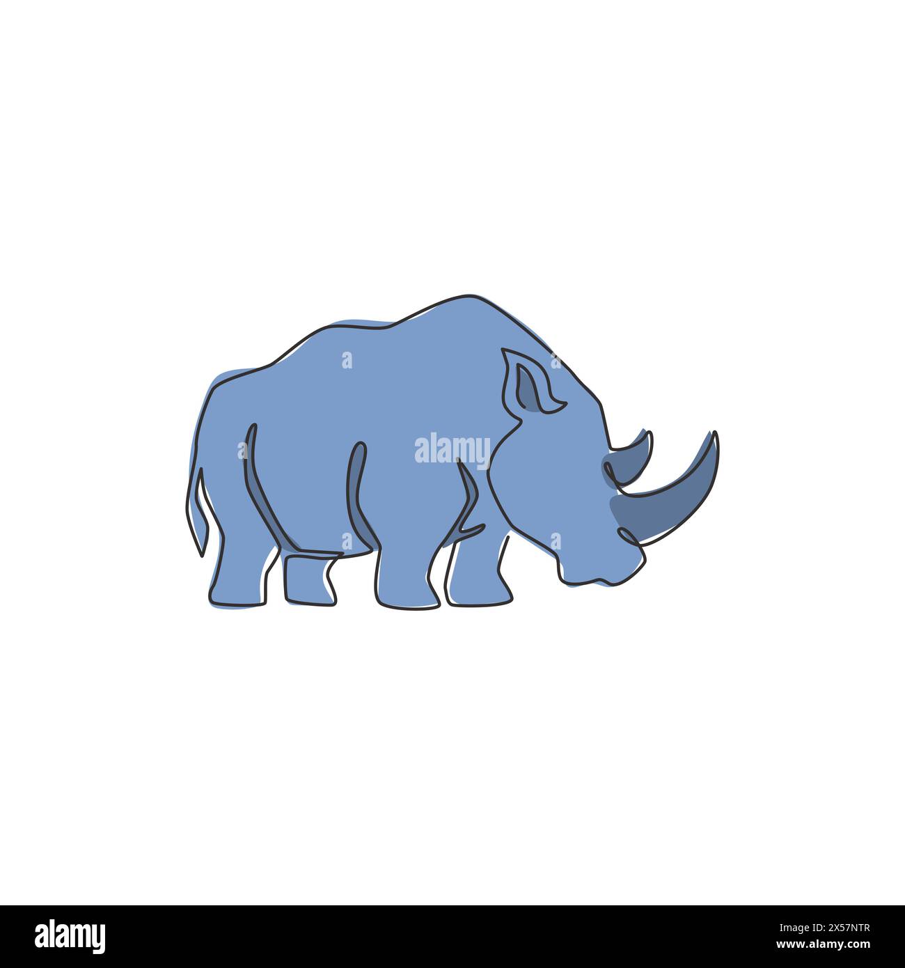 Un dessin de ligne continue de rhinocéros blanc fort pour l'identité du logo de l'entreprise. Concept de mascotte d'animaux rhinocéros africains pour safari zoologique national. Simple Illustration de Vecteur