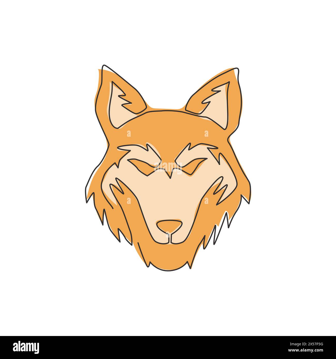 Un dessin de ligne continue de tête de loup dangereuse pour l'identité de logo d'entreprise. Concept d'emblème de mascotte de loups pour icône de parc de conservation. Simple moderne Illustration de Vecteur