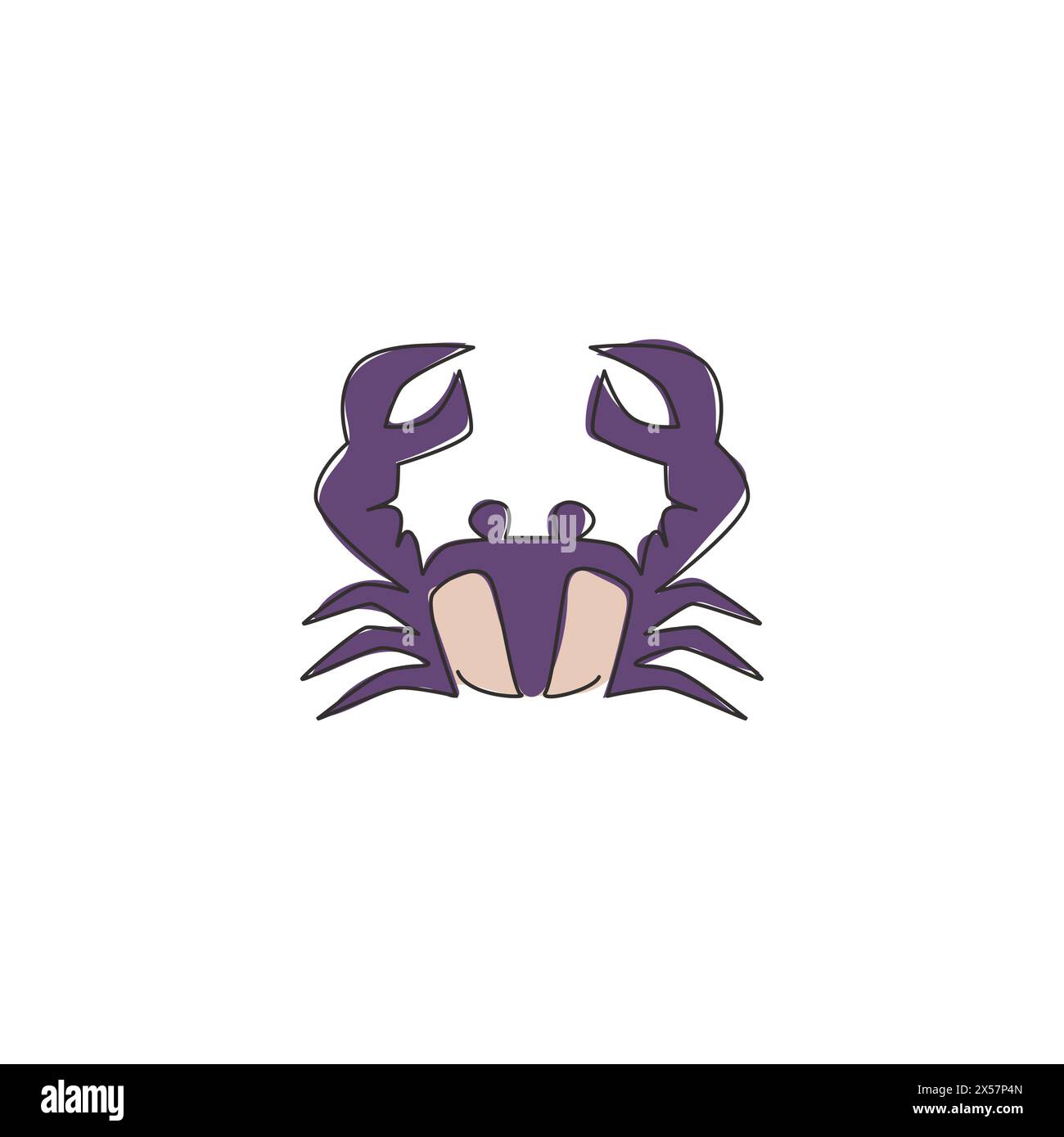 Dessin de ligne continue simple de petit crabe avec grande griffe pour l'identité de logo de fruits de mer. Concept d'animal marin mignon pour l'icône de restaurant chinois. Dynamique activée Illustration de Vecteur