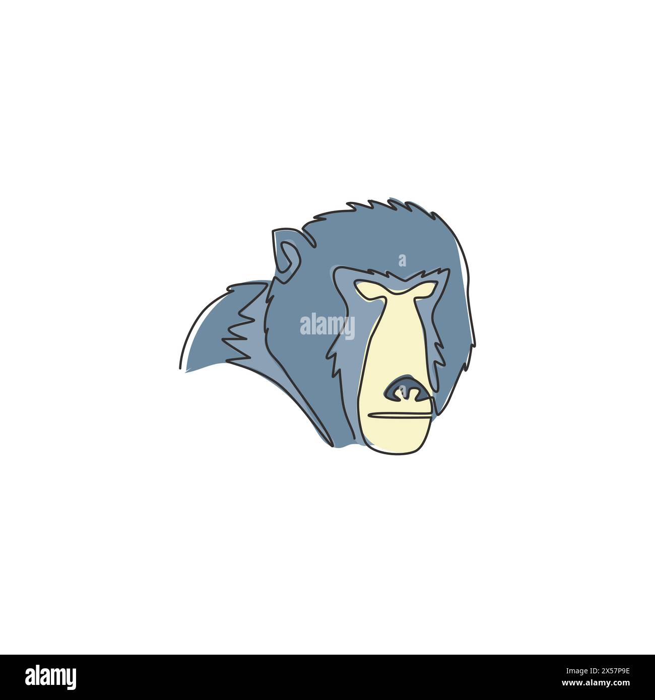 Un dessin simple ligne de tête de babouin pour l'identité du logo d'entreprise. Concept de mascotte animal primate mignon pour icône d'entreprise. Dynamique continue l Illustration de Vecteur