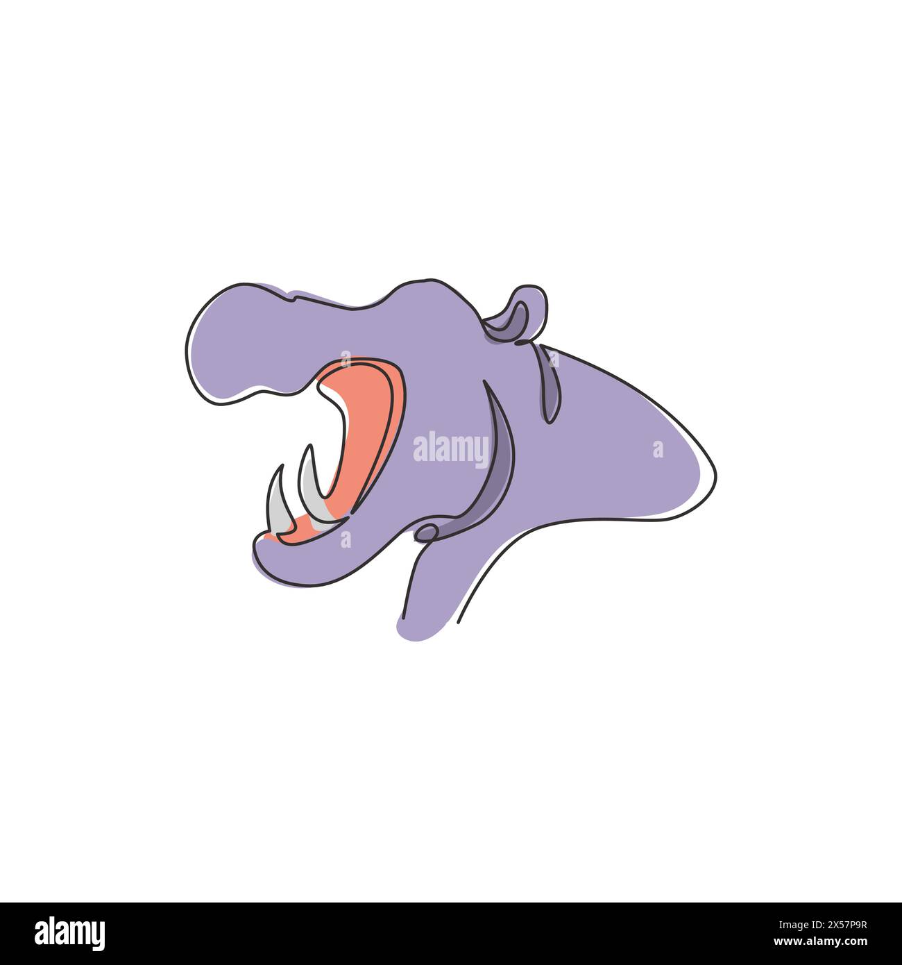 Dessin en ligne continue unique d'un grand hippopotame mignon pour l'identité du logo du zoo safari. Concept de mascotte d'animal hippopotame énorme et convivial pour la conservation nat Illustration de Vecteur