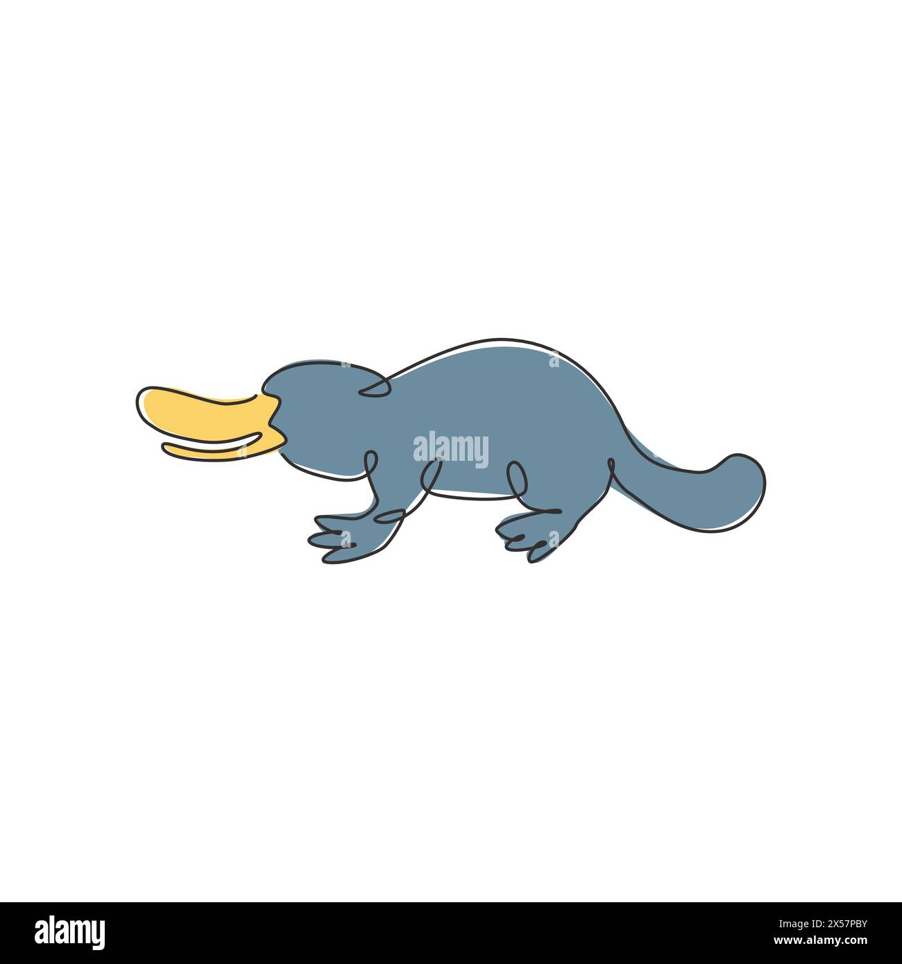 Dessin de ligne continue simple d'ornithorynque adorable drôle pour l'identité de logo. Concept de mascotte d'animal mammifère de Tasmanie pour icône de zoo national. Moderne Illustration de Vecteur