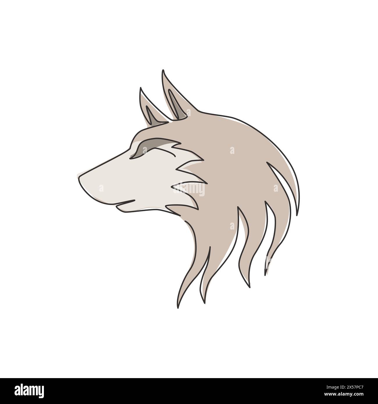 Un dessin de ligne continue de tête de loup dangereuse pour l'identité de logo d'entreprise. Concept d'emblème de mascotte de loups pour icône de parc de conservation. Single tendance Illustration de Vecteur