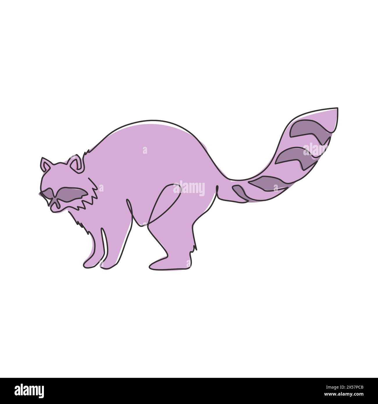 Un dessin de ligne continue de raton laveur mignon pour l'identité du logo. Concept drôle de mascotte d'animal raton laveur pour l'icône du parc national de conservation. Moderne simple l Illustration de Vecteur