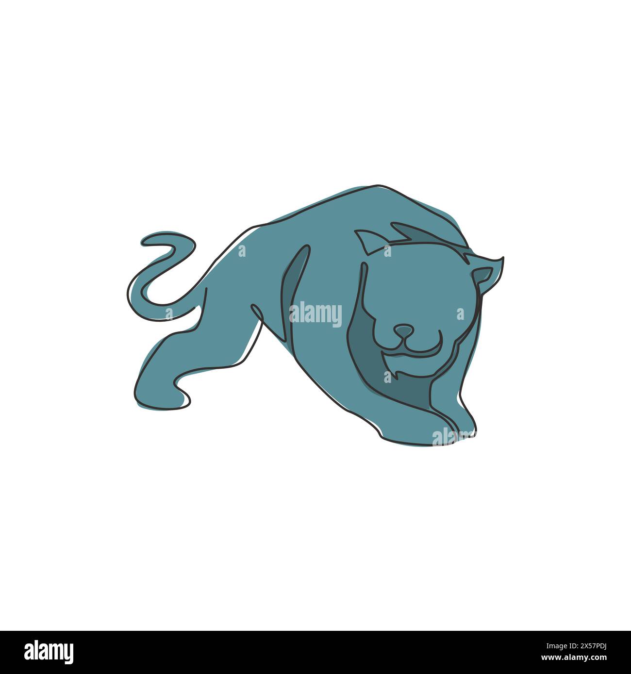 Un dessin simple ligne de léopard sauvage pour l'identité de logo d'entreprise. Concept fort de mascotte d'animal mammifère jaguar pour le parc national de conservation. Illustration de Vecteur