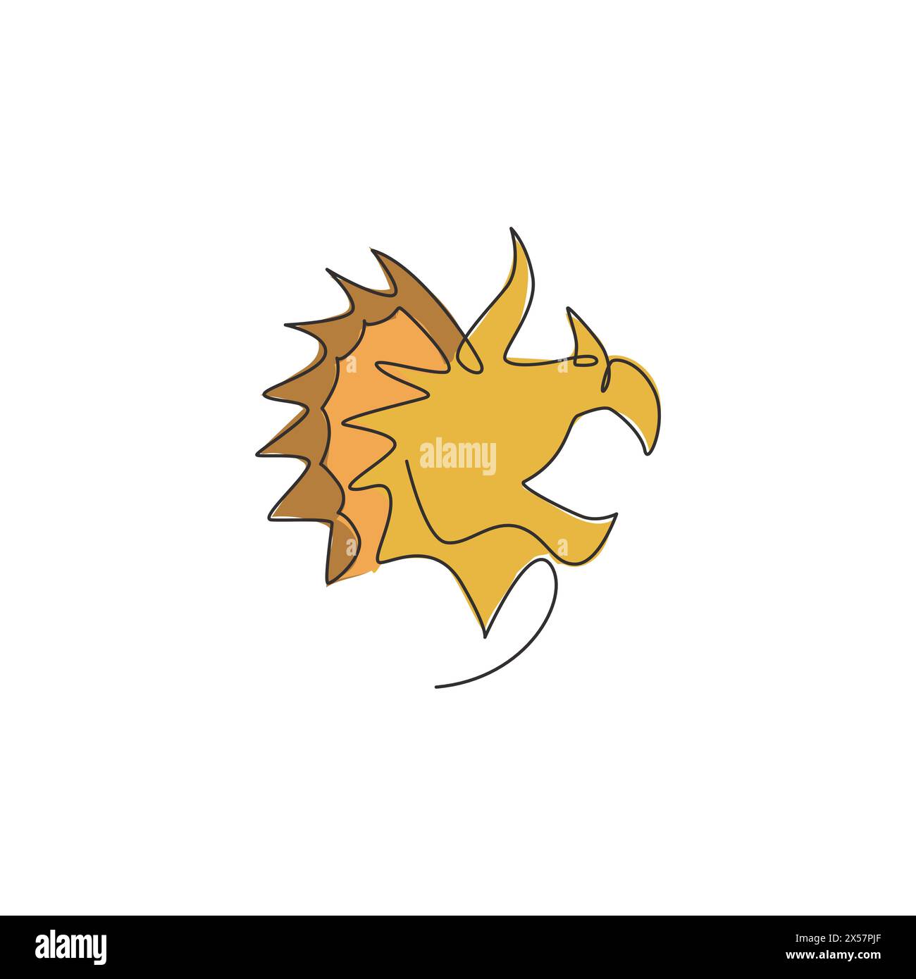 Un dessin en ligne continue de la tête mignonne triceratops animal préhistoire pour l'identité du logo. Concept de mascotte de dinosaures pour icône de musée préhistorique. Simple Illustration de Vecteur