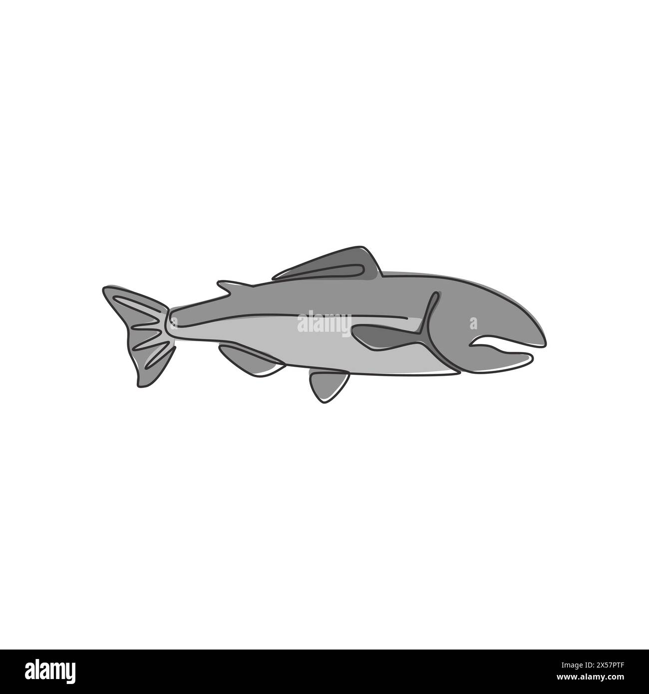 Dessin en ligne continue unique de gros saumon pour l'identité du logo de l'entreprise de viande fraîche. Concept de mascotte de poisson de rivière pour icône de boîte de restauration rapide. Dessin d'une ligne d Illustration de Vecteur