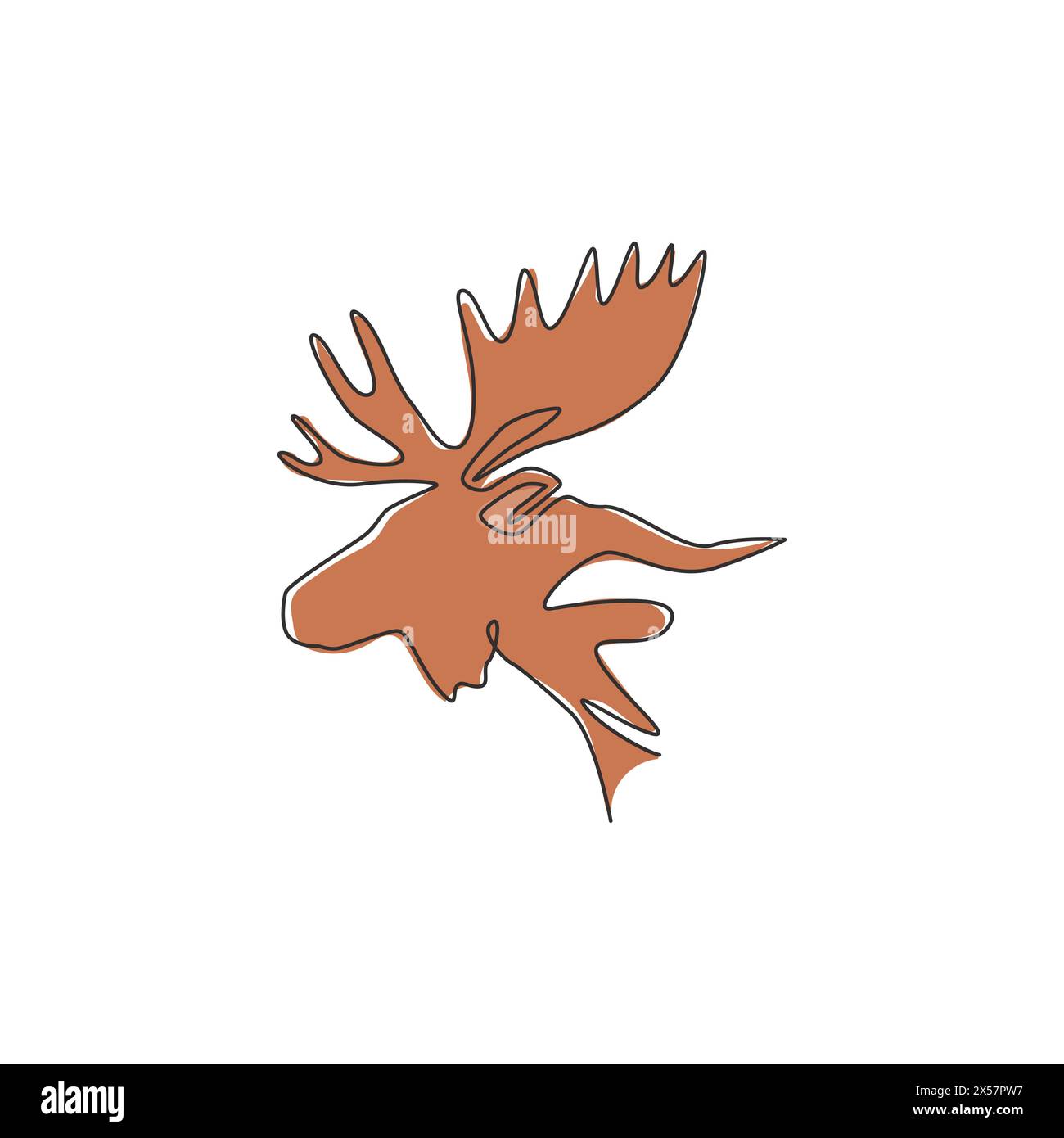 Dessin en ligne continue unique de la tête d'orignal robuste pour l'identité du logo. Concept de mascotte d'animaux Buck pour icône de zoo national. Dessin graphique d'une ligne Illustration de Vecteur