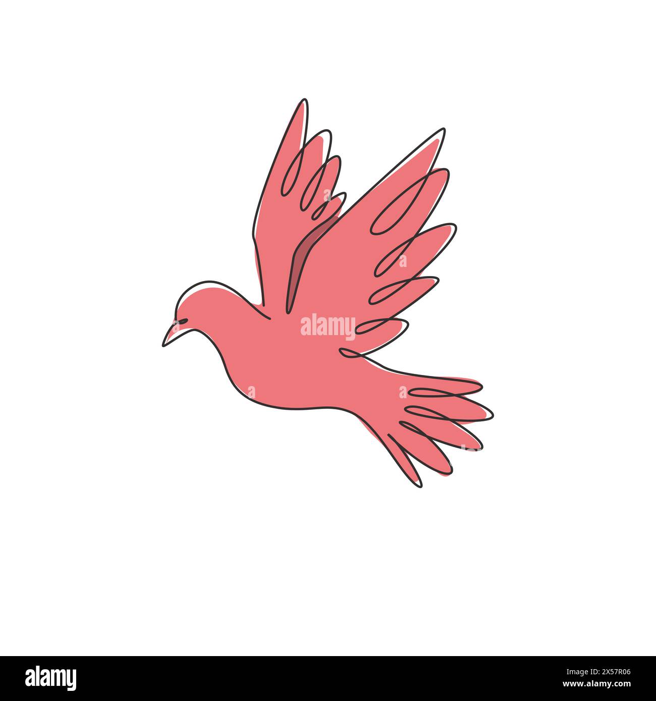 Dessin de ligne continue unique d'oiseau de colombe volante adorable pour l'identité de logo. Concept de mascotte de pigeon mignon pour la liberté et l'icône de mouvement de paix. Moderne Illustration de Vecteur