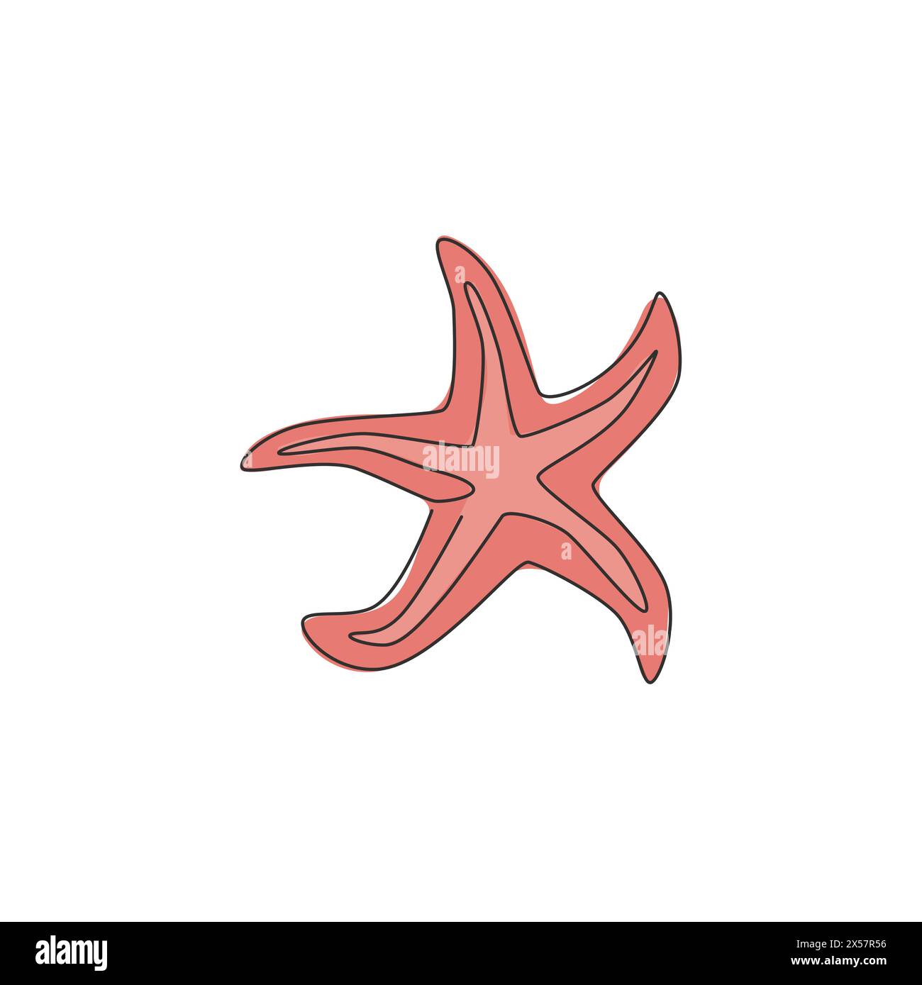 Dessin de ligne continue unique d'adorable étoile de mer pour l'identité de logo nautique. Concept de mascotte d'animal Starfish pour icône d'ornement de plage. Moderne un lin Illustration de Vecteur