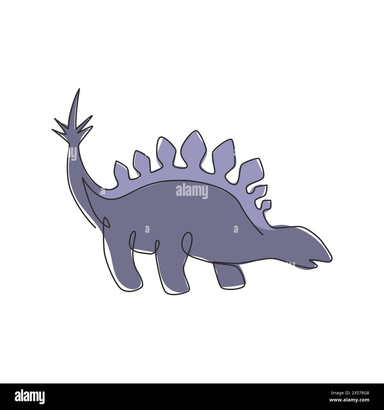 Un dessin d'une seule ligne de stégosaure épineux calme pour l'identité du logo. Concept de mascotte animale Dino pour icône de parc à thème préhistorique. Dynamique continue l Illustration de Vecteur