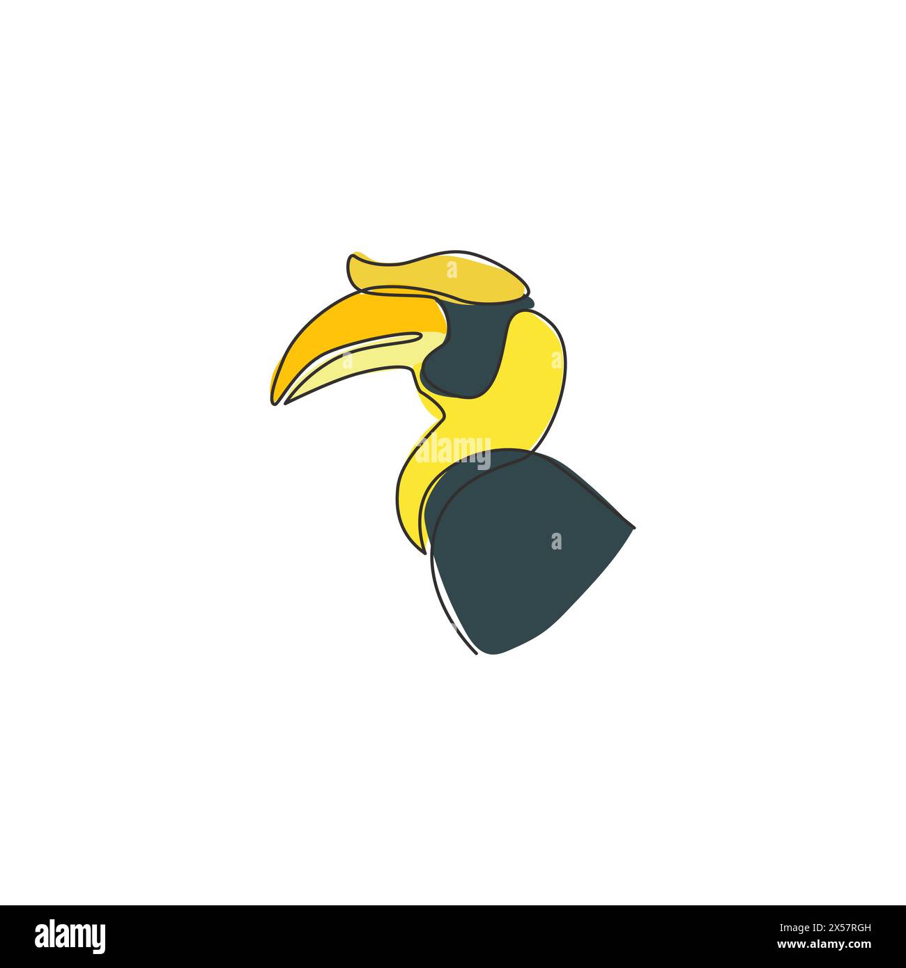 Dessin de ligne continue unique de la beauté grande tête de Hornbill pour l'identité de logo de l'entreprise. Concept de mascotte d'oiseau à bec grand pour icône de zoo national. Moderne Illustration de Vecteur