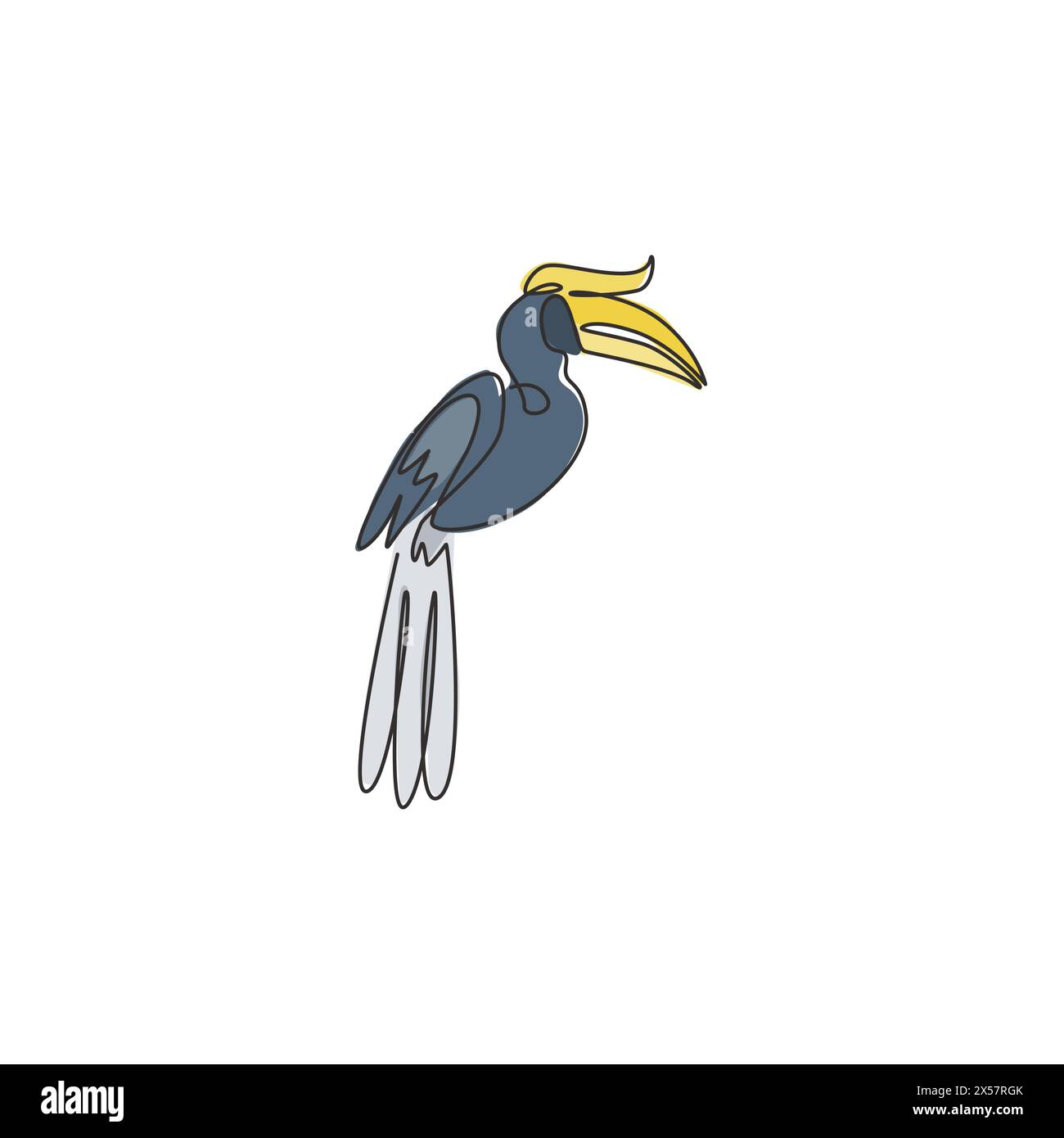 Un dessin de ligne continue de grand hornbill mignon pour l'identité du logo de l'entreprise. Concept de mascotte d'oiseau à bec large pour l'icône du parc national de conservation. Mode Illustration de Vecteur