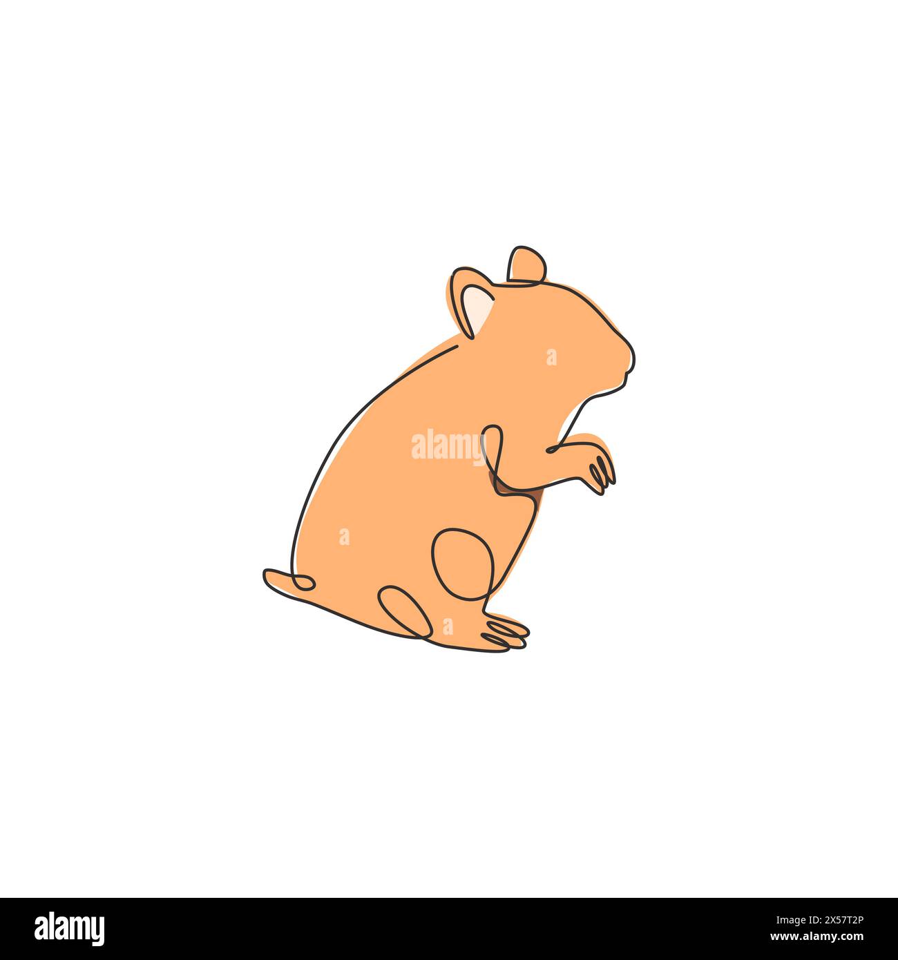 Un dessin simple ligne de hamster mignon debout pour l'identité du logo domestique. Concept de mascotte d'animal rongeur pour l'icône de club d'amoureux d'animaux de compagnie. Moderne continu l Illustration de Vecteur