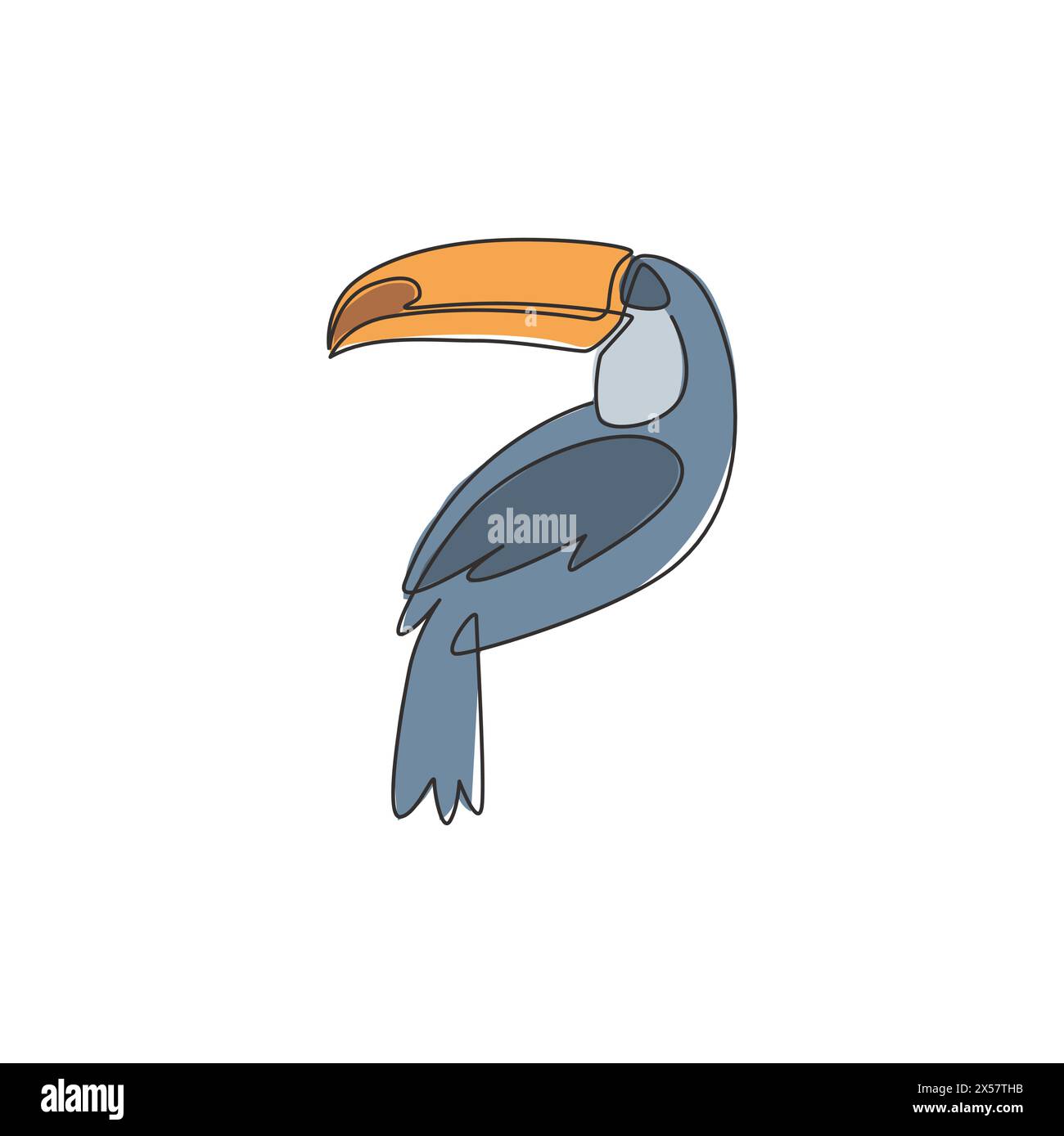 Un dessin en ligne continue de mignon oiseau toucan avec grand bec pour l'identité du logo. Concept de mascotte d'animaux exotiques pour l'icône du parc national de conservation. Péché Illustration de Vecteur