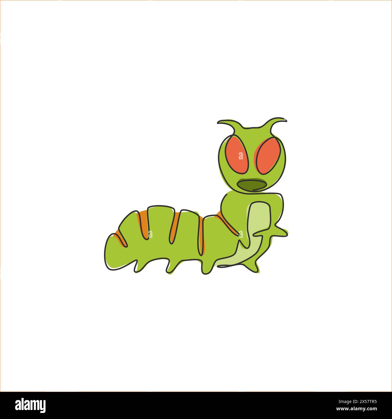 Dessin en ligne continue unique d'adorable caterpillar pour l'identité du logo de l'entreprise. Concept sérieux de mascotte agricole de parasite pour icône de lutte antiparasitaire. Mode Illustration de Vecteur