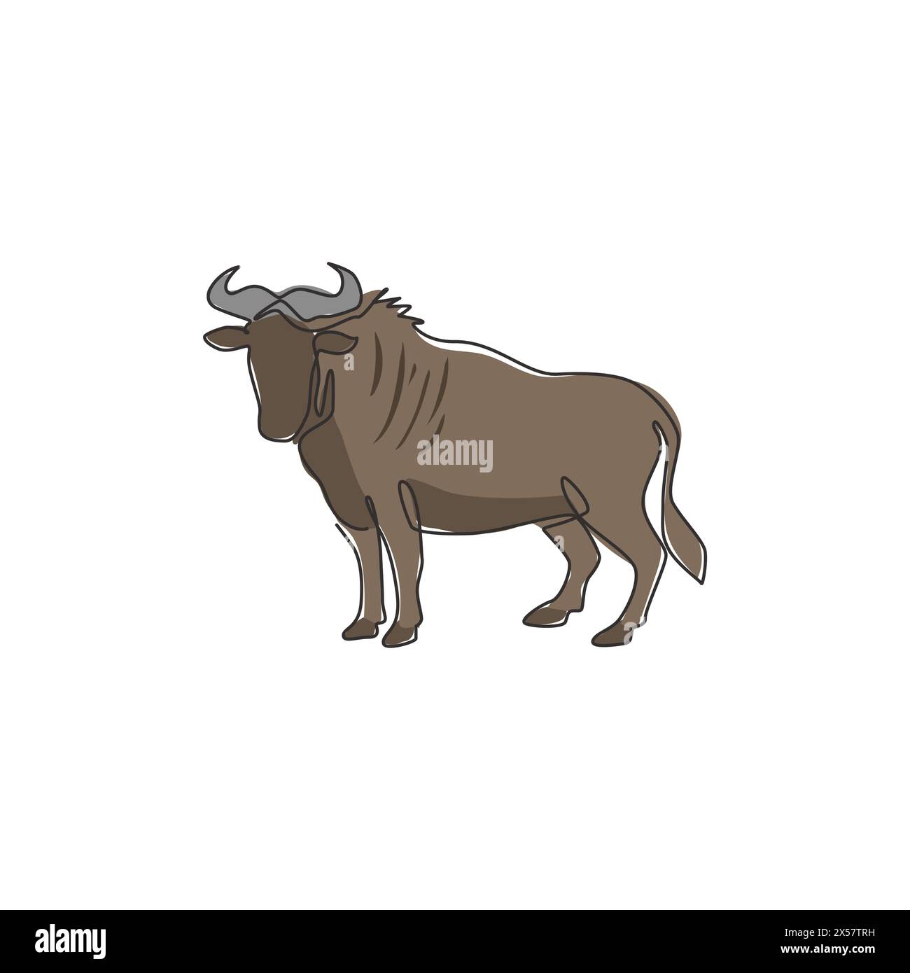 Dessin au trait continu unique d'un gnous robuste pour l'identité du logo de l'organisation. Concept Big gnu mascotte pour l'icône du parc national de safari. Moderne un l Illustration de Vecteur