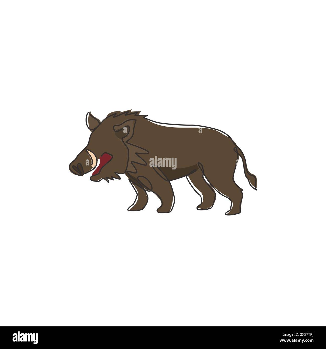Un dessin en ligne continue de phacochère commun sauvage pour l'identité du logo de l'entreprise. Concept de mascotte de porc de savane africaine pour icône de parc de safari national. Mode Illustration de Vecteur