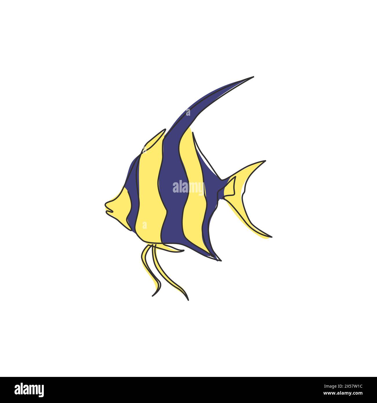 Dessin de ligne continue unique d'adorable angelfish d'eau douce pour l'identité du logo de l'entreprise. Concept de mascotte de poisson mignon pterophyllum pour aquarium show ico Illustration de Vecteur