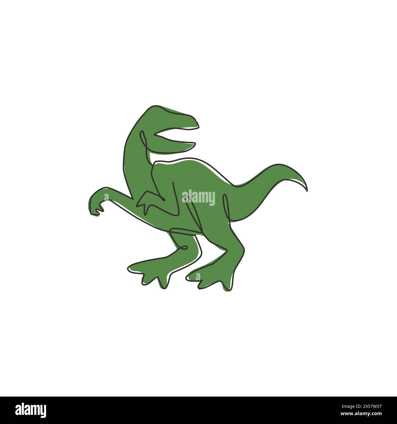 Dessin au trait continu unique du vélociraptor agressif pour l'identité du logo. Concept de mascotte animale préhistorique pour l'icône du parc d'attractions à thème de dinosaures Illustration de Vecteur