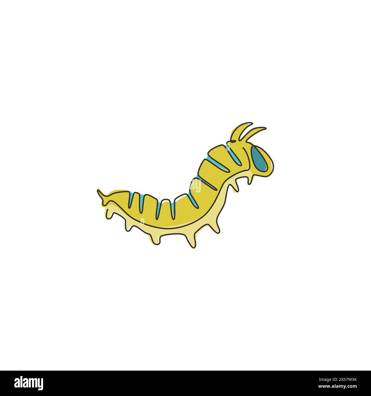 Dessin d'une seule ligne de beauté caterpillar pour l'identité du logo de l'entreprise. Concept de mascotte d'insecte de machines à manger pour icône de service de lutte antiparasitaire. Moderne c Illustration de Vecteur