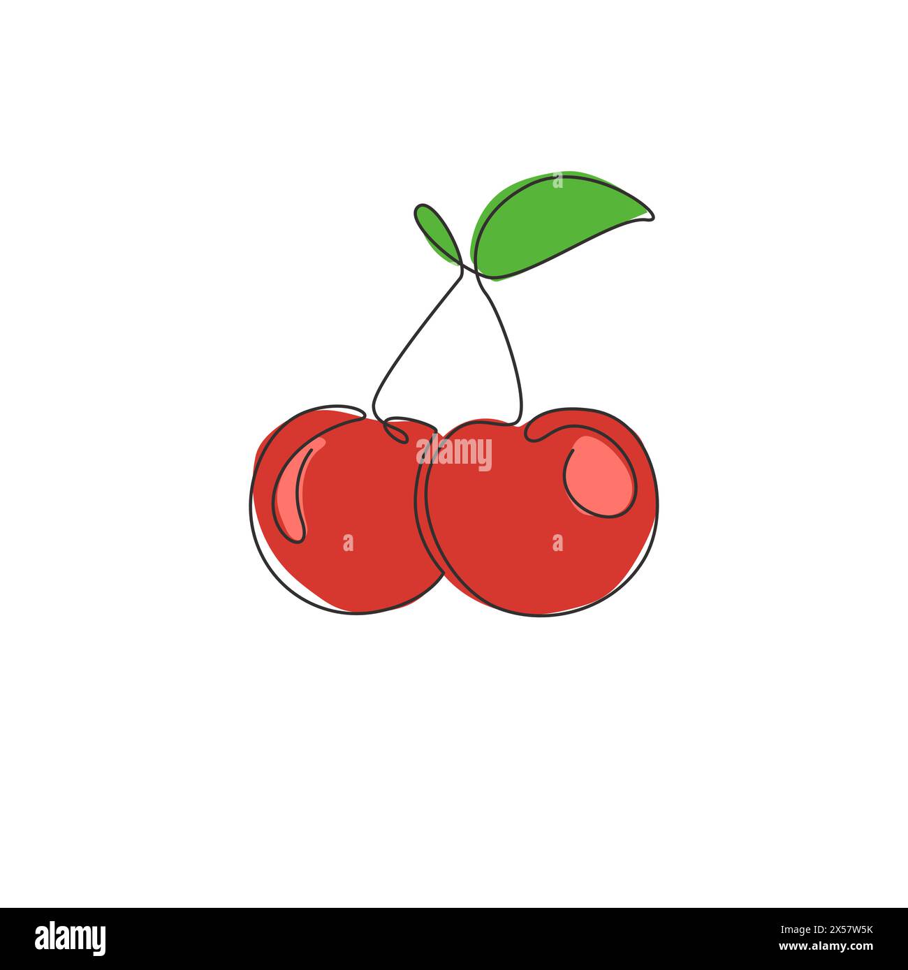 Un seul dessin de ligne de cerises biologiques saines entières pour l'identité du logo de verger. Concept de fruitage frais pour icône de jardin de fruits. Moderne continu l Illustration de Vecteur