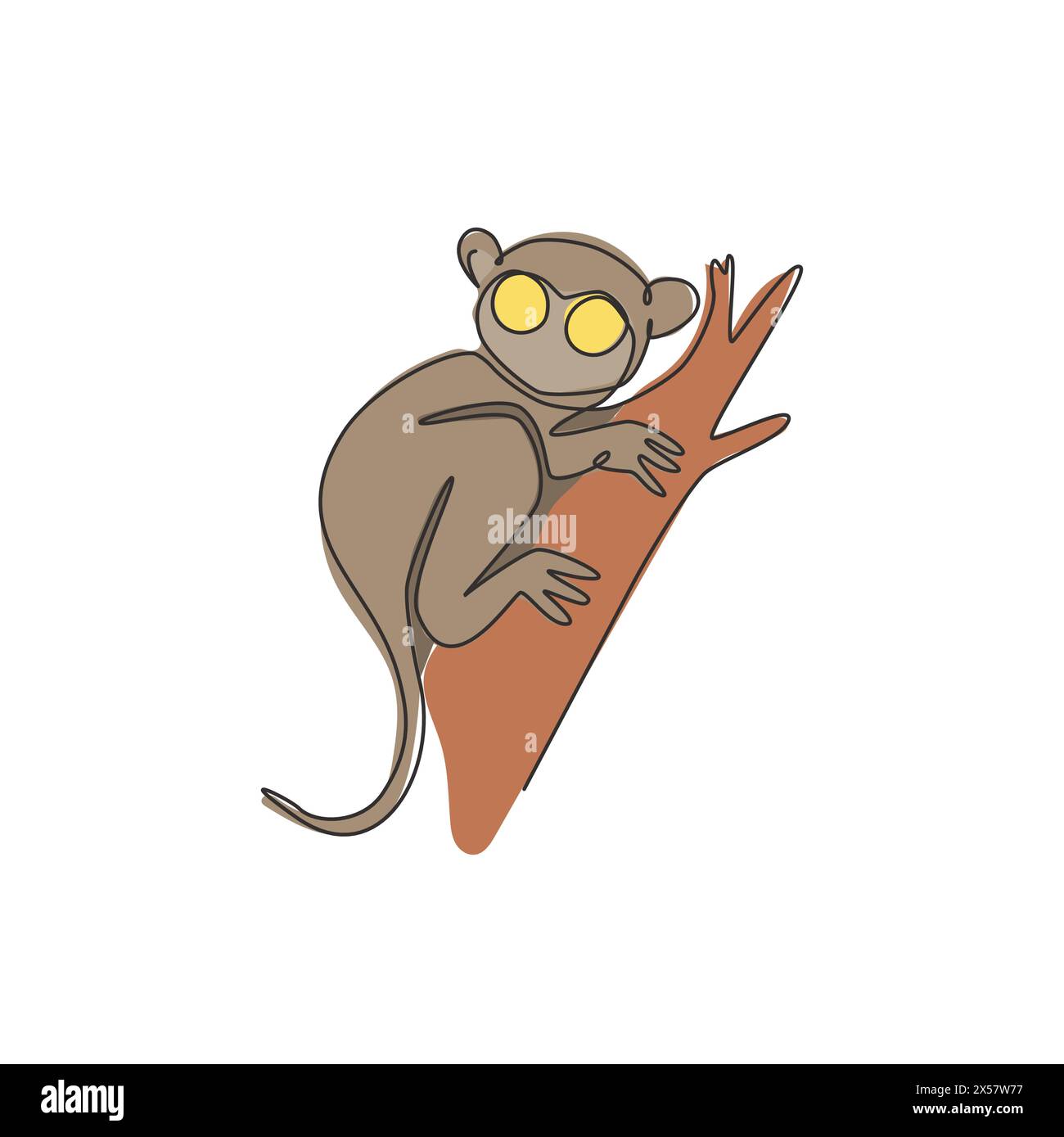 Simple dessin d'une ligne de tarsier drôle pour l'identité de logo de fondation. Concept de mascotte animalière primate nocturne pour l'icône du club d'amoureux des animaux de compagnie. Continue moderne Illustration de Vecteur