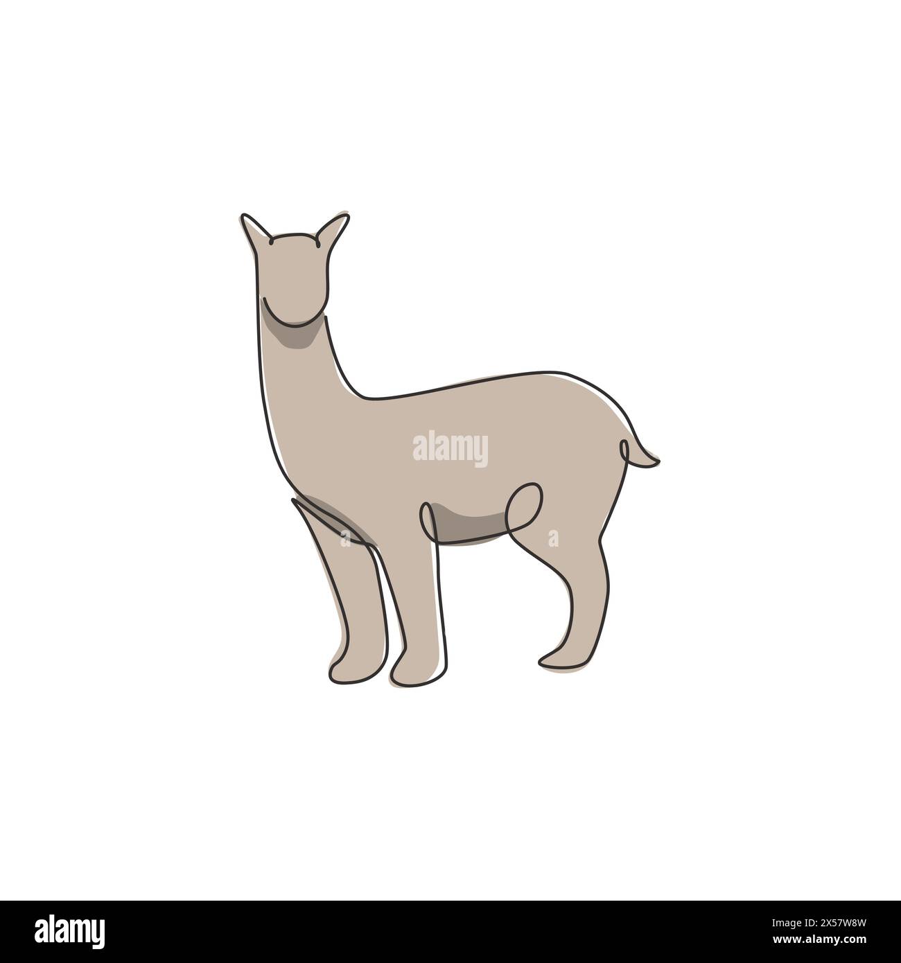 Simple dessin d'une ligne d'alpaga adorable pour l'identité du logo de l'entreprise. Concept de mascotte de camélidés sud-américain pour icône de zoo national. Moderne continu l Illustration de Vecteur