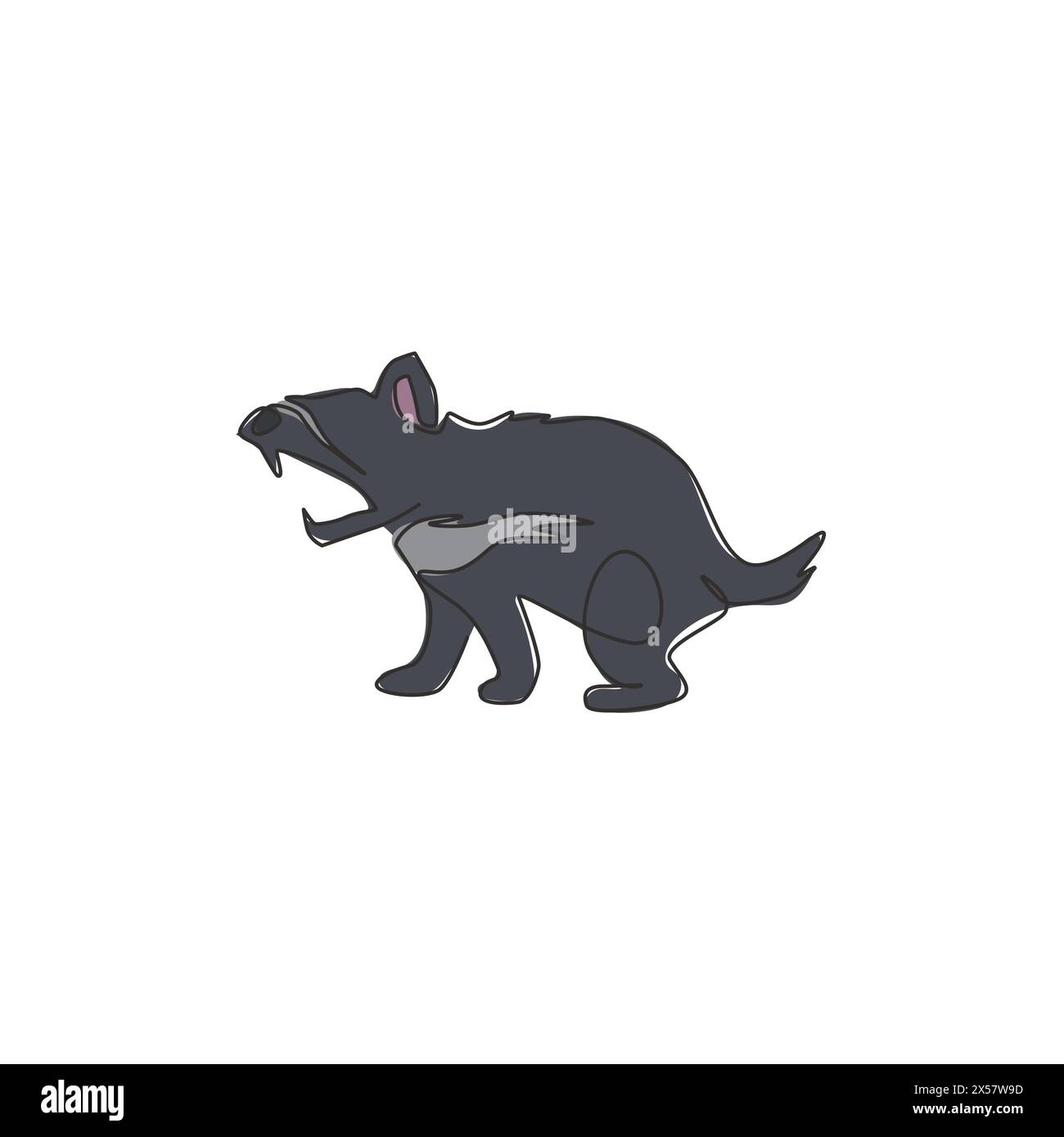 Un dessin au trait continu du féroce diable de tasmanie pour l'identité du logo de l'entreprise. Concept de mascotte marsupiale carnivore pour icône de zoo national. Si moderne Illustration de Vecteur