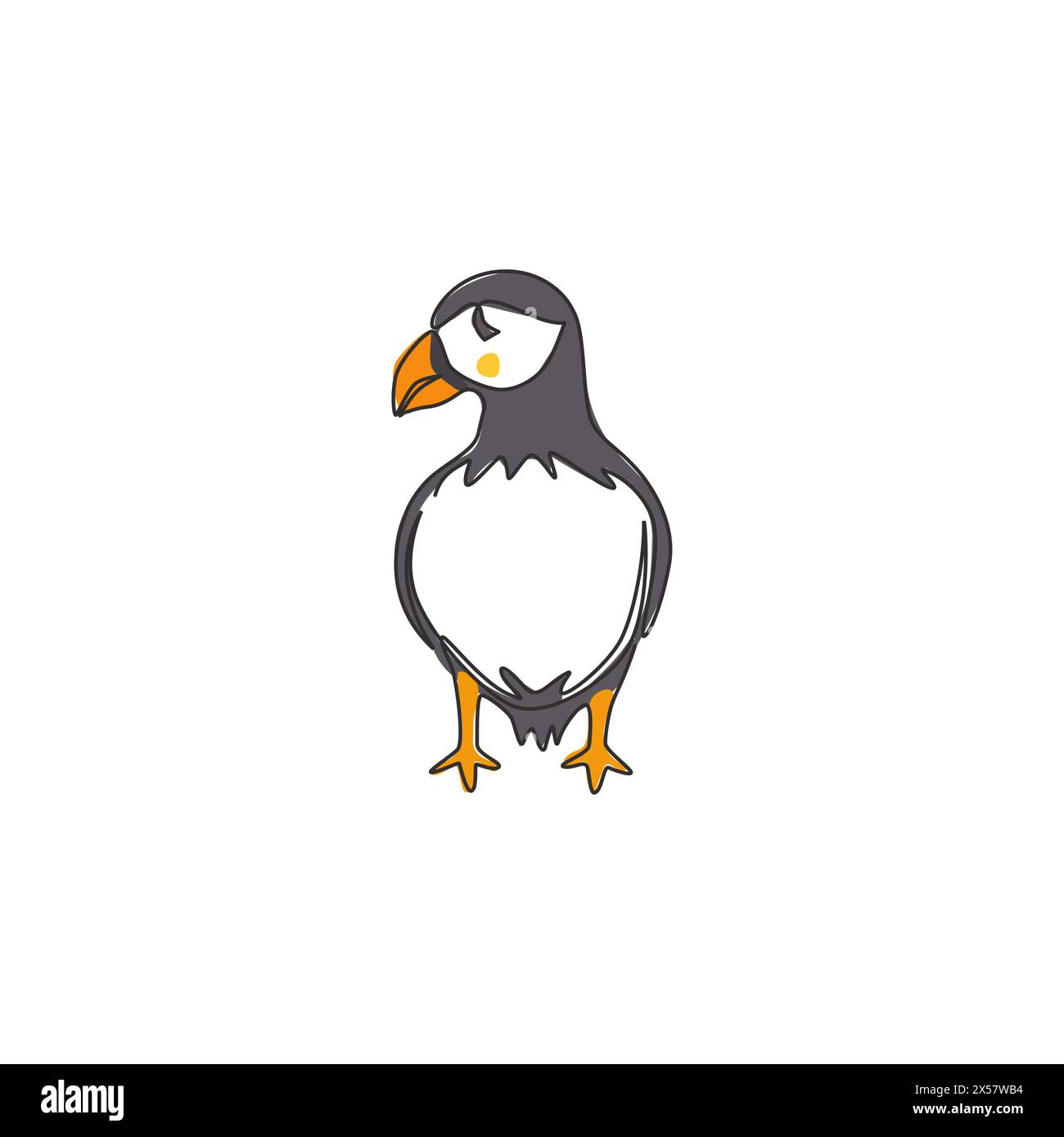 Un dessin simple ligne de macareux drôle pour l'identité du logo de l'organisation. Adorable concept de mascotte d'oiseau de mer pour l'icône du parc national de conservation. Moderne c Illustration de Vecteur