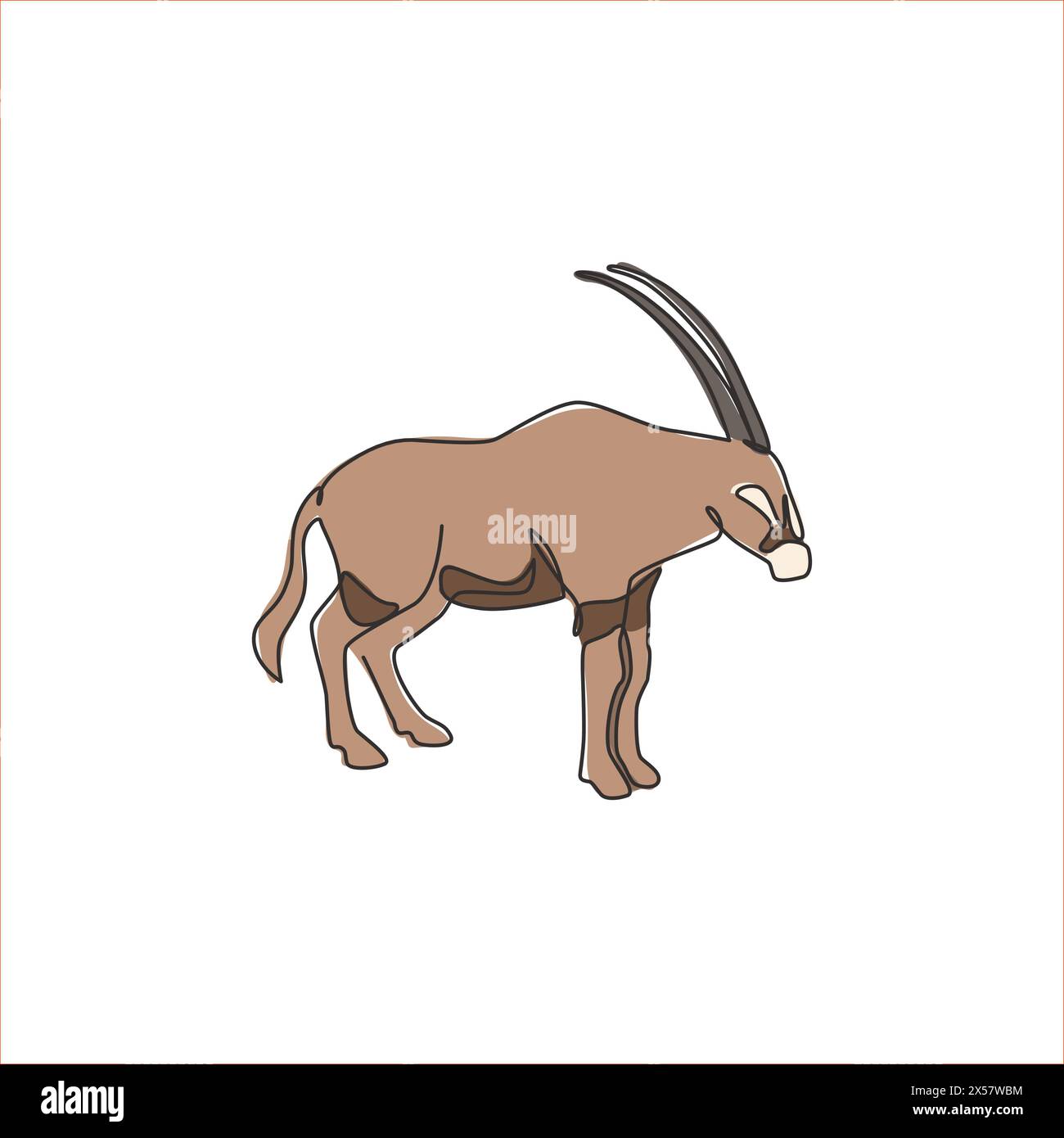 Dessin en ligne continue unique d'oryx pointillés pour l'identité du logo de l'entreprise. Concept de mascotte de mammifère antilope pour icône de parc national de conservation. Moderne o Illustration de Vecteur