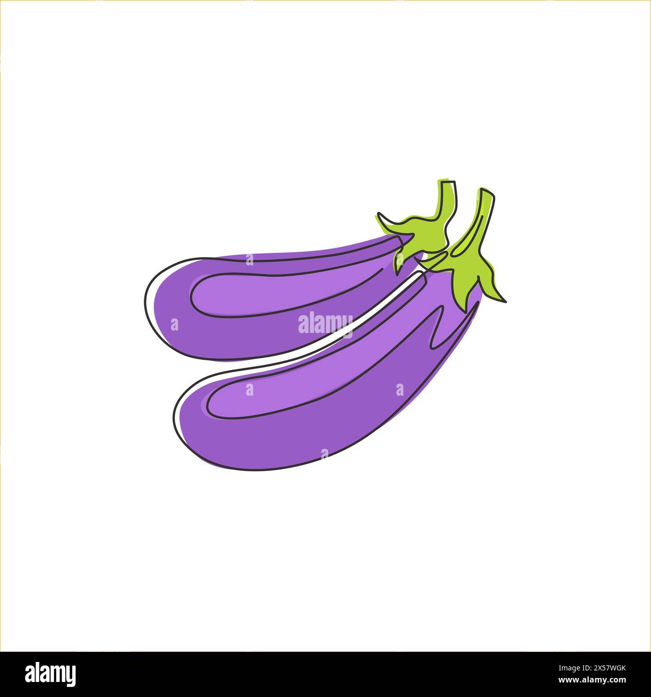 Une seule ligne dessinant des aubergines biologiques saines entières pour l'identité du logo de la ferme. Concept de plante vivace tropicale fraîche pour icône végétale. conti moderne Illustration de Vecteur