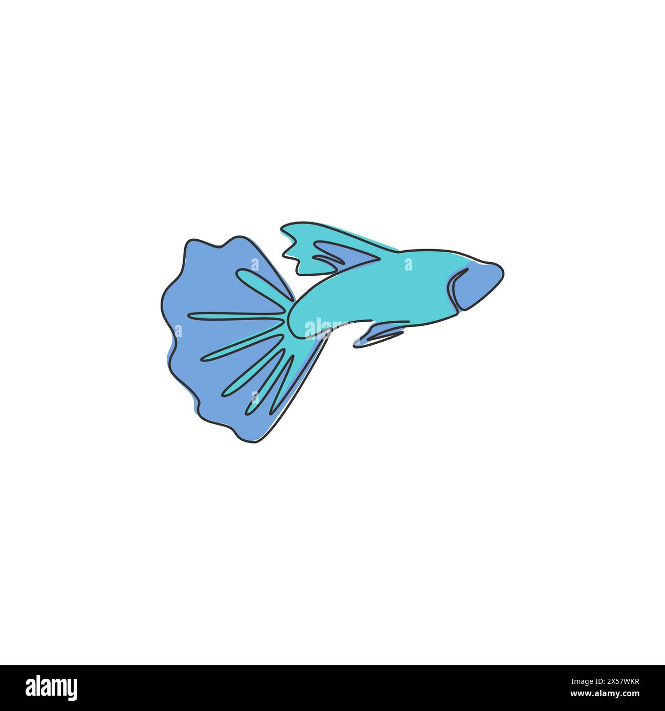 Dessin de ligne continue simple de poisson GuppY de beauté pour l'identité de logo d'aquarium. Concept de mascotte de poisson d'aquarium d'eau douce pour icône de parc aquatique. Moderne Illustration de Vecteur