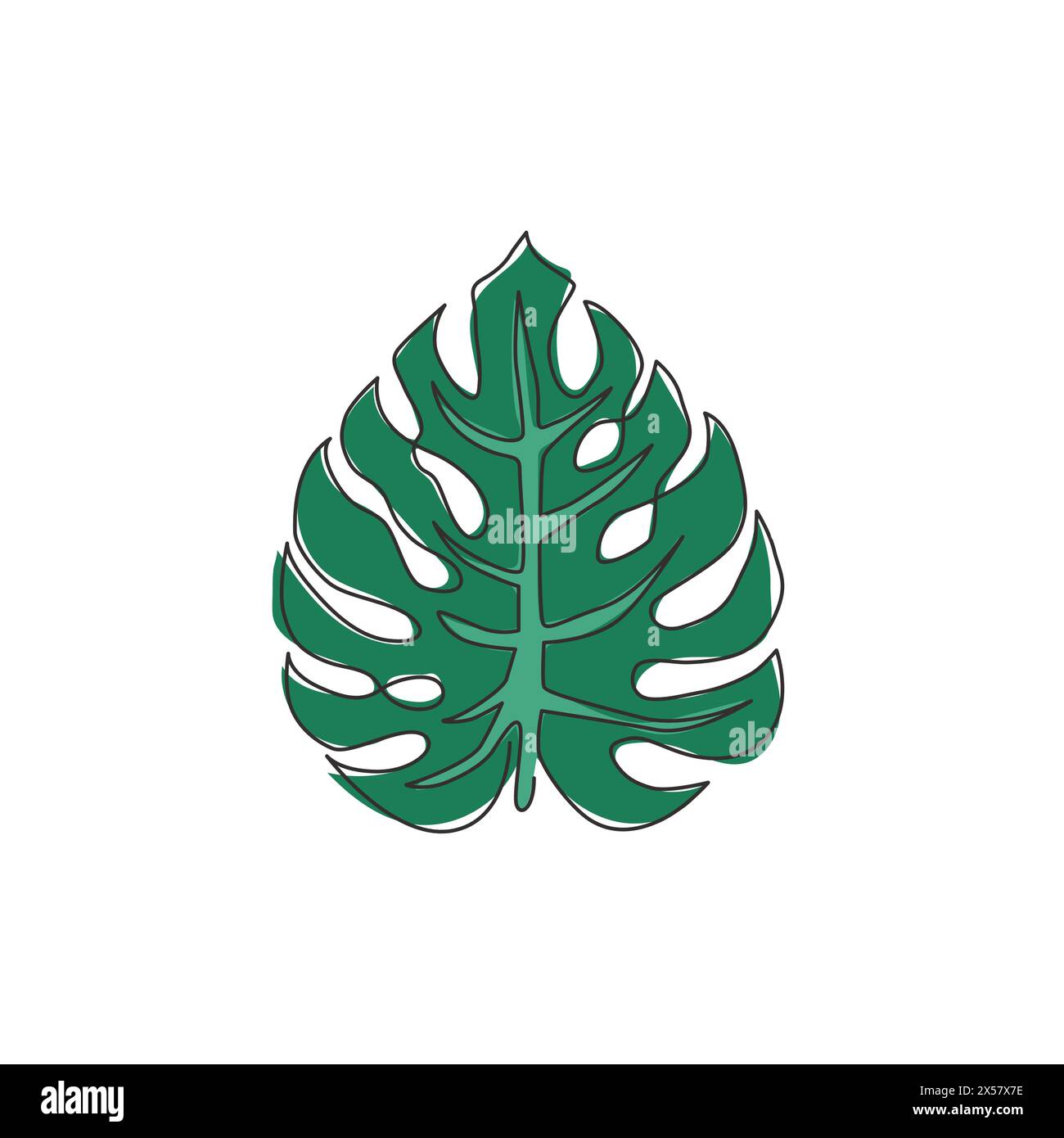 Ligne continue unique dessinant une plante exotique de monstera de feuilles tropicales. Concept de plante d'intérieur décorative imprimable pour l'ornement d'affiche de décoration murale à la maison. Moder Illustration de Vecteur