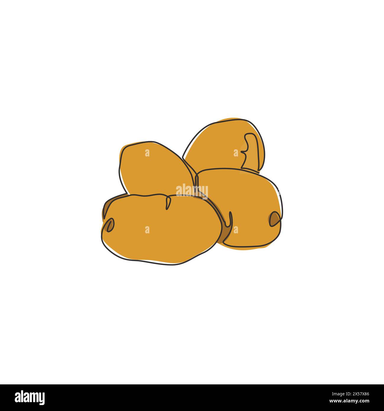 Un dessin à une ligne de pommes de terre biologiques saines entières pour l'identité du logo de la ferme. Concept de légume-racine frais pour icône de plante comestible. Continuou moderne Illustration de Vecteur