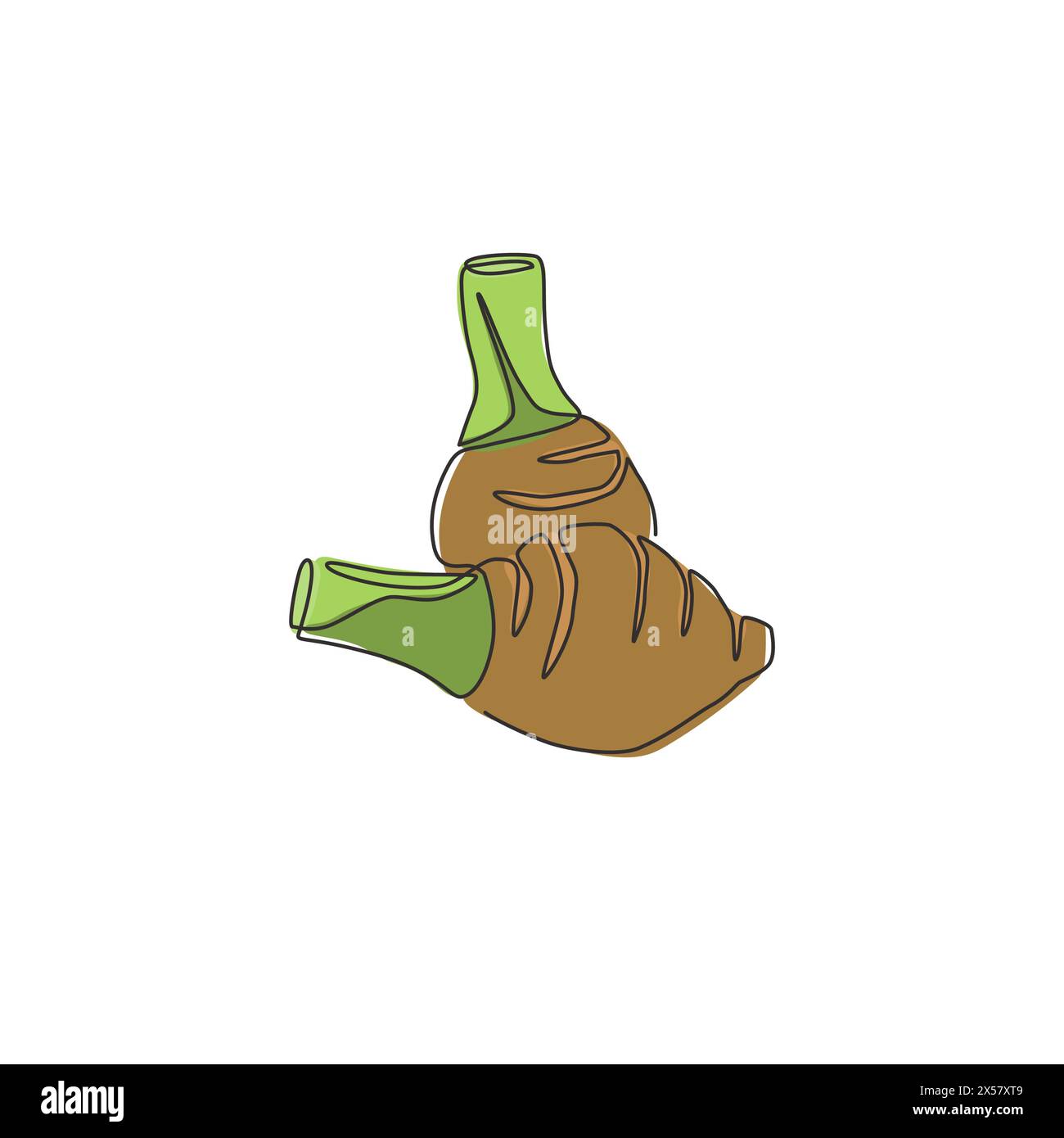 Un dessin en ligne continue de taro biologique sain entier pour l'identité du logo de la ferme. Concept de corm comestible de plante tropicale fraîche pour icône de légume racine. Mo Illustration de Vecteur