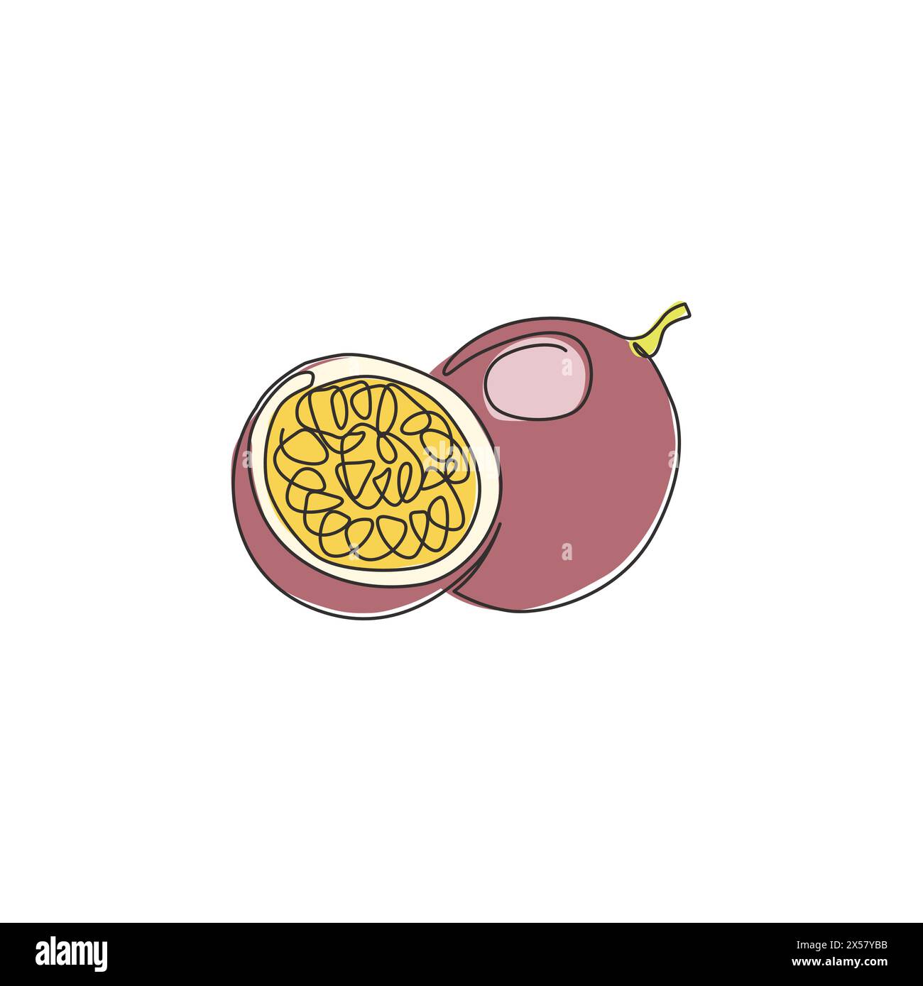 Un dessin simple ligne de fruit de la passion biologique sain entier pour l'identité du logo du verger. Concept de fruitage tropical frais pour icône de jardin de fruits. Moder Illustration de Vecteur