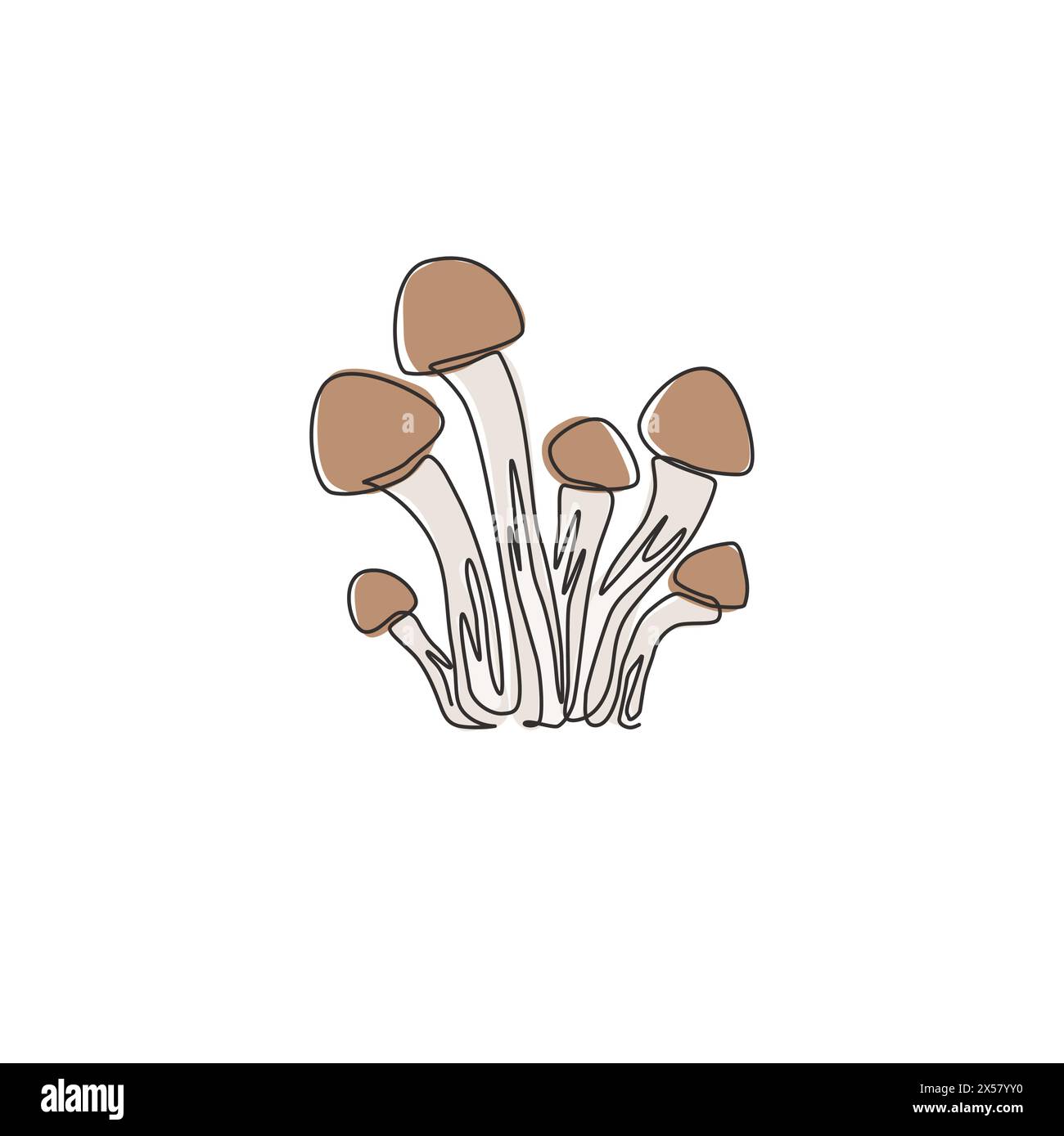 Dessin en ligne continue unique de champignons biologiques sains entiers pour l'identité du logo de la ferme. Concept de toadstool frais pour icône végétale. Une ligne moderne Illustration de Vecteur