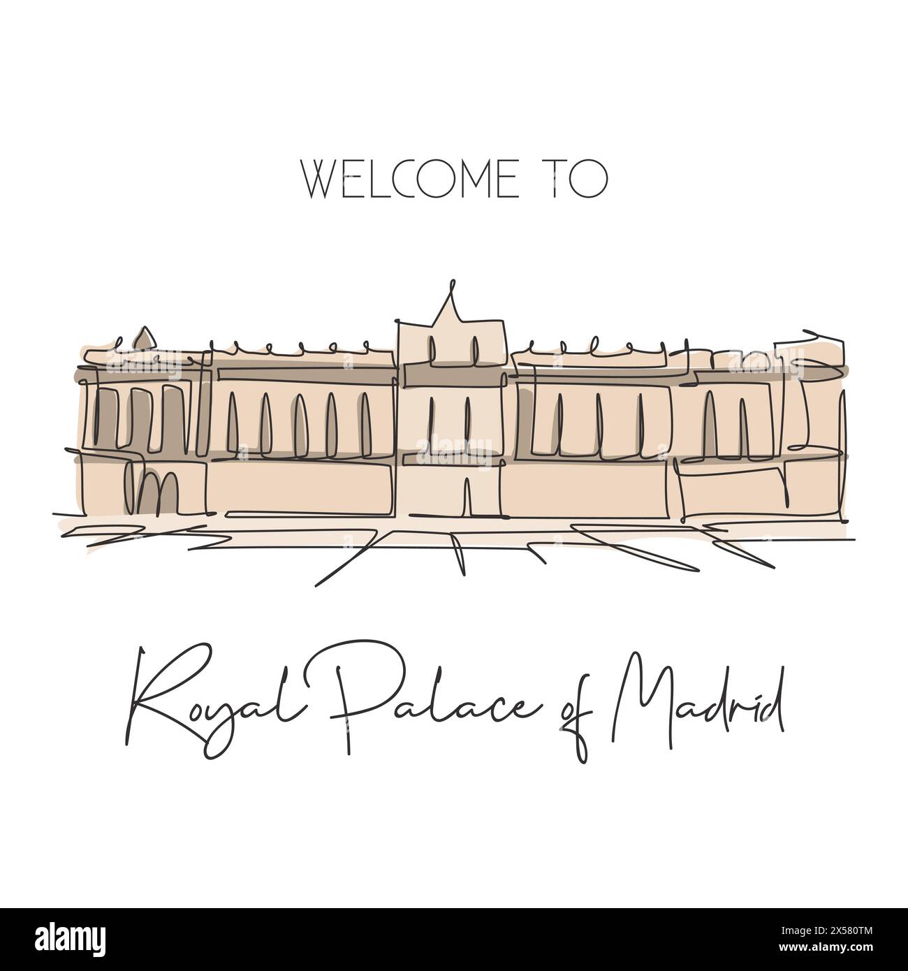 Ligne continue unique dessinant le Palais Royal de Madrid monument. Bel endroit célèbre à Madrid Espagne. Voyage monde maison décoration mur affiche art Concepp Illustration de Vecteur