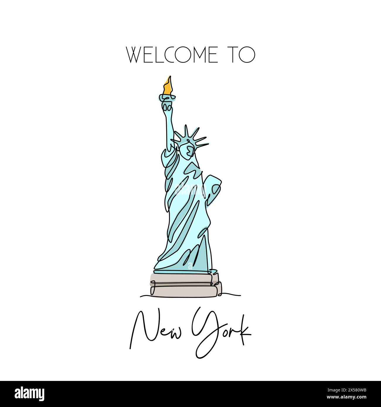 Dessin d'une seule ligne continue de la Statue de la liberté. Lieu emblématique de New York, États-Unis. Concept d'impression d'affiche d'art mural décoration maison. Mod Illustration de Vecteur