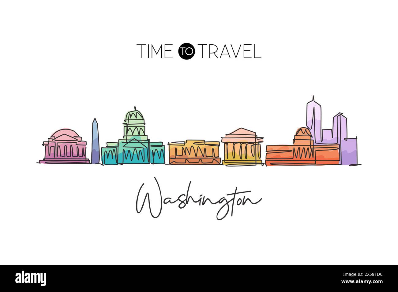 Un dessin au trait de la ville de Washington, États-Unis d'Amérique. Paysage historique dans le monde. Meilleure destination de vacances. Stro modifiable Illustration de Vecteur